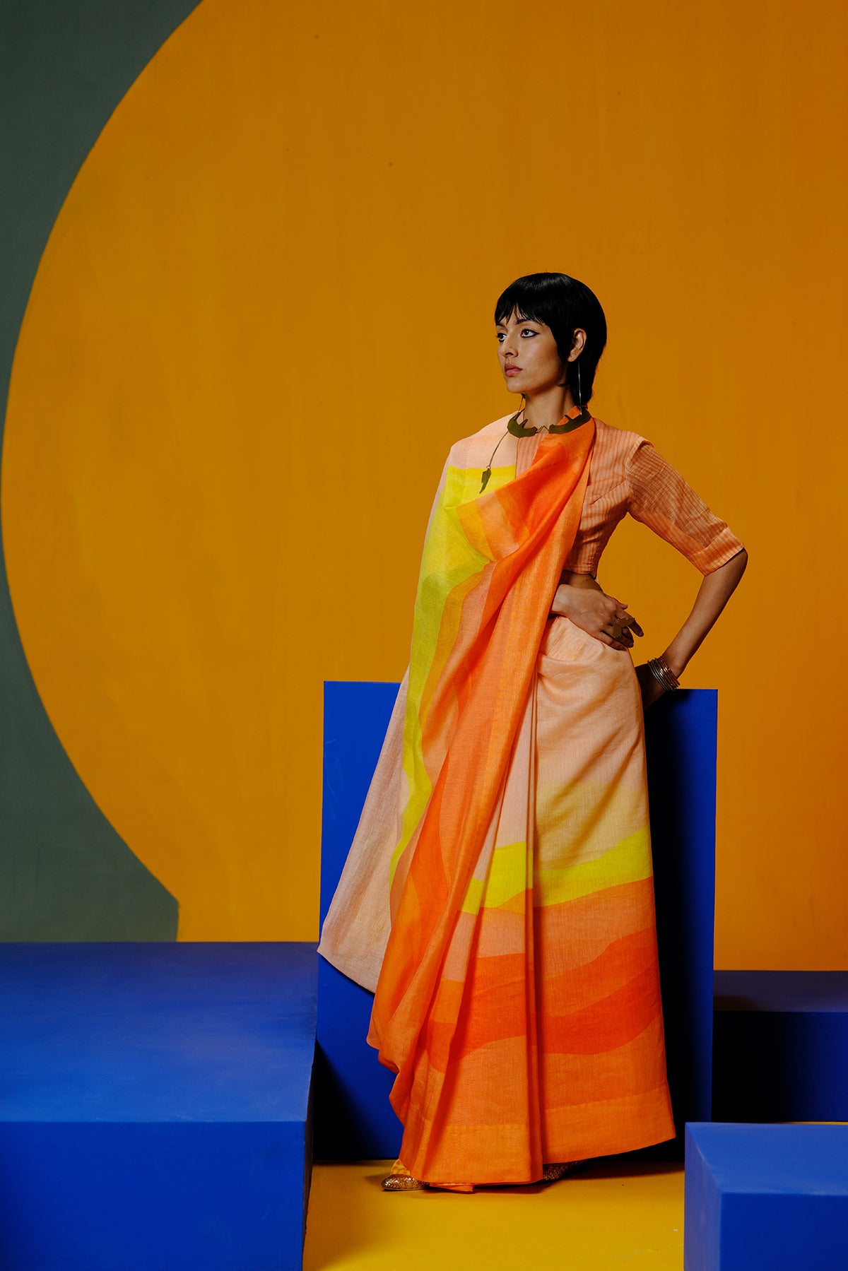 Diffuse Orange-red Saree set