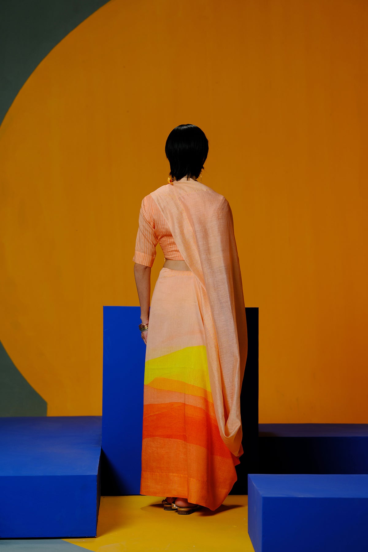 Diffuse Orange-red Saree set