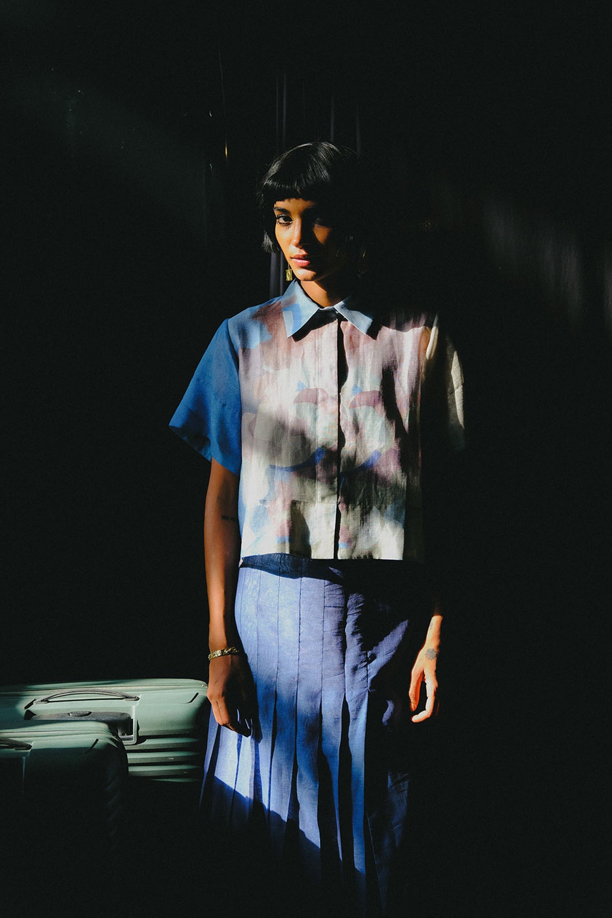 Diffuse pastel blue & green skirt set