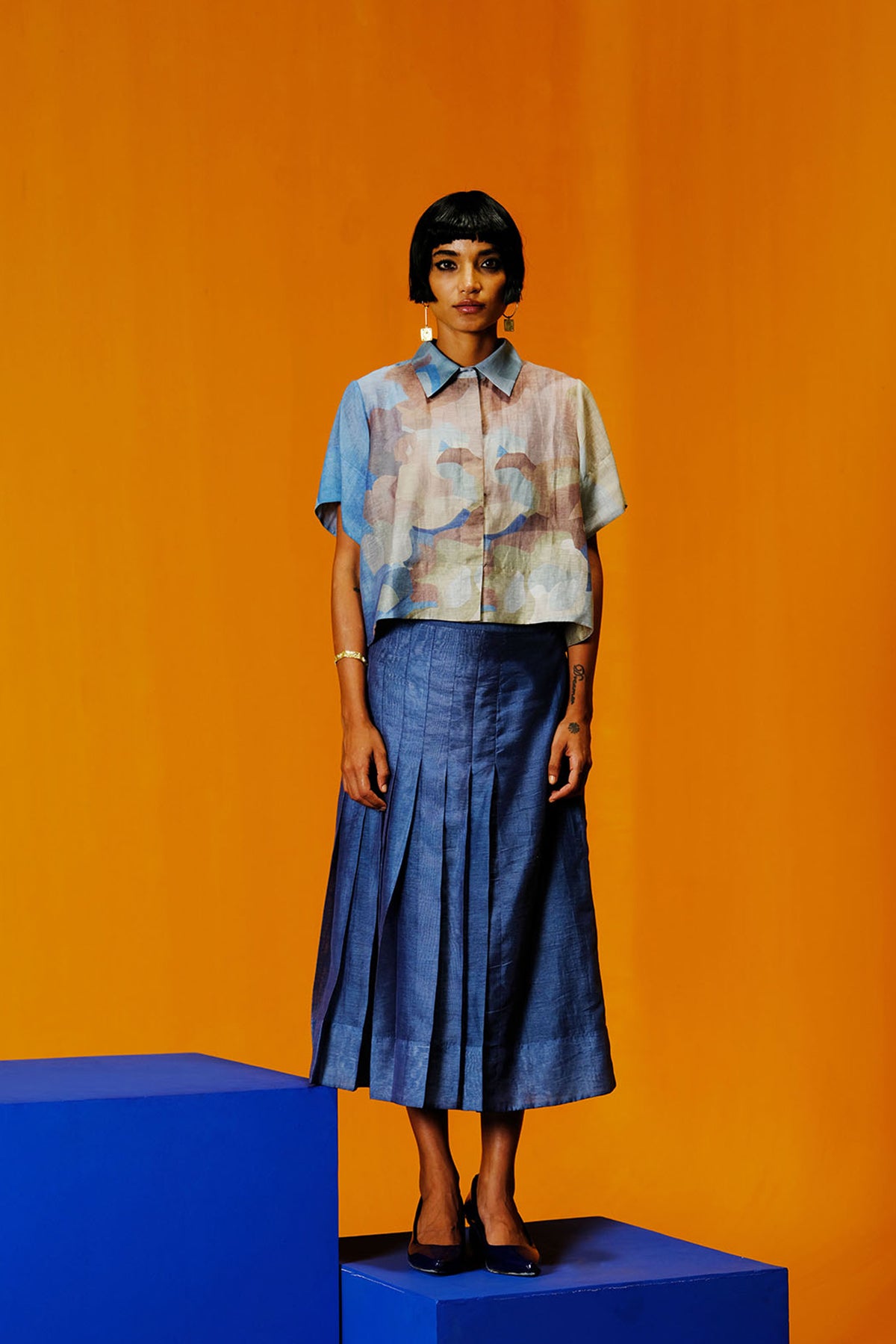 Diffuse pastel blue & green skirt set