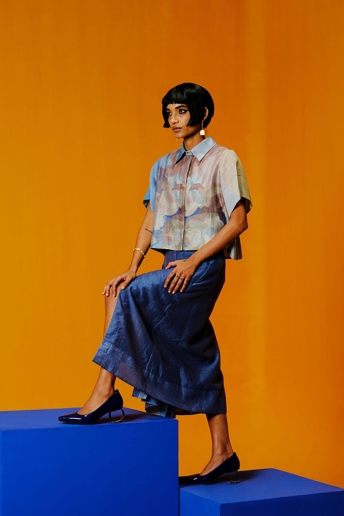 Diffuse pastel blue & green skirt set