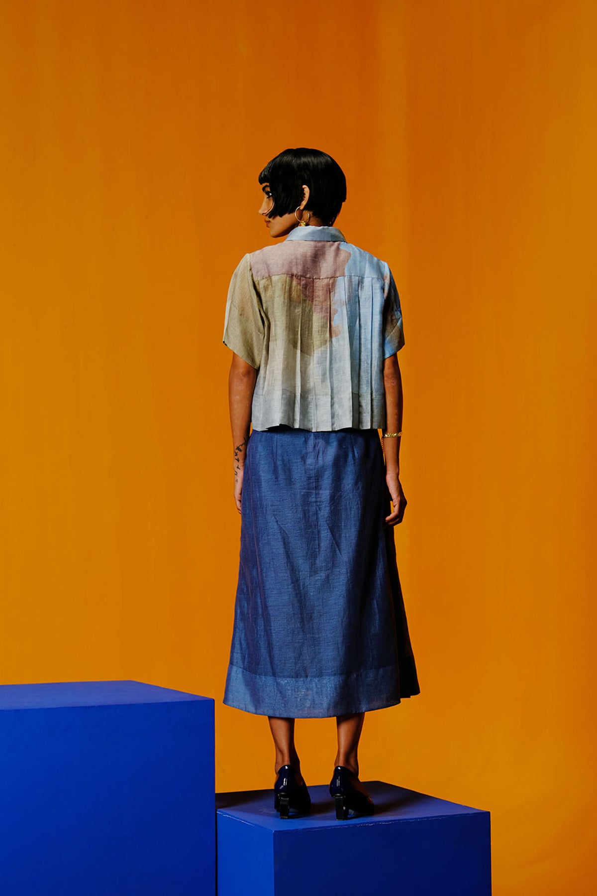 Diffuse pastel blue & green skirt set