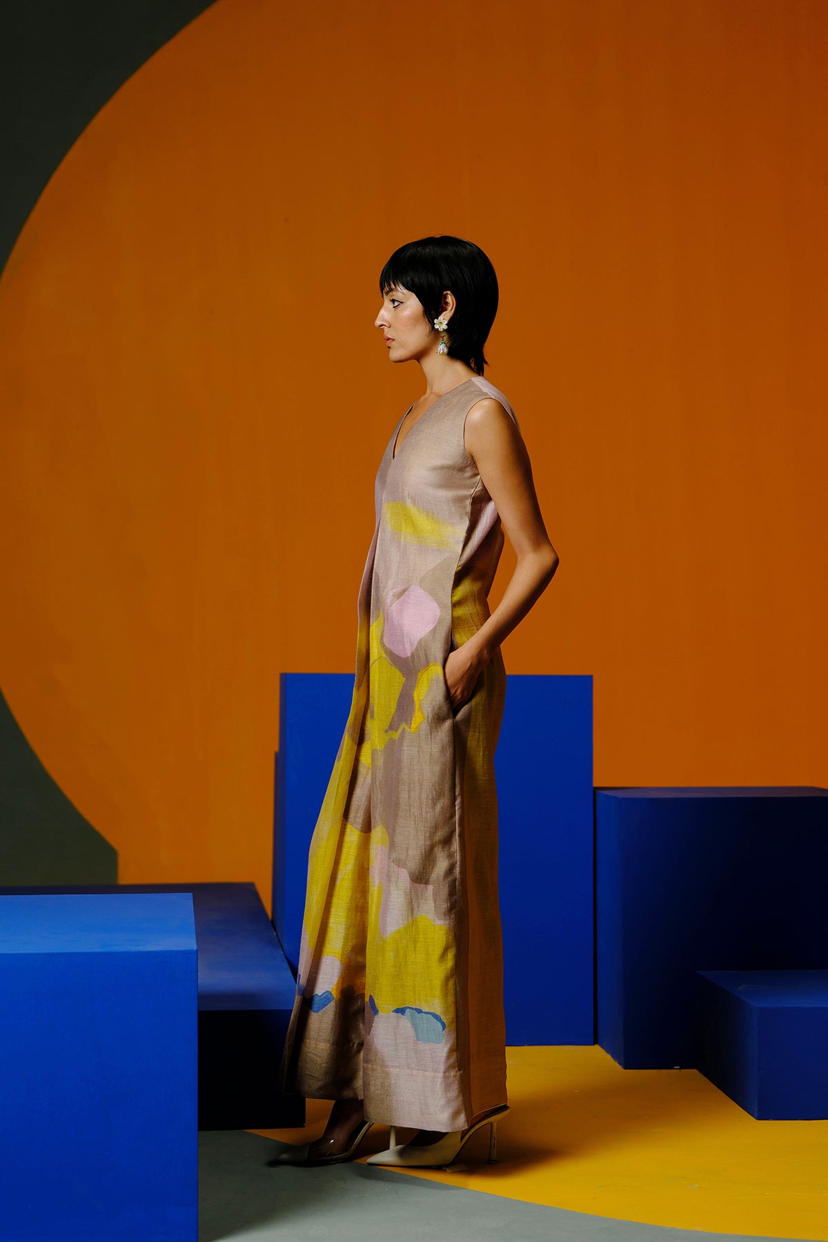 Candy Floss smoky beige & bright yellow jumpsuit