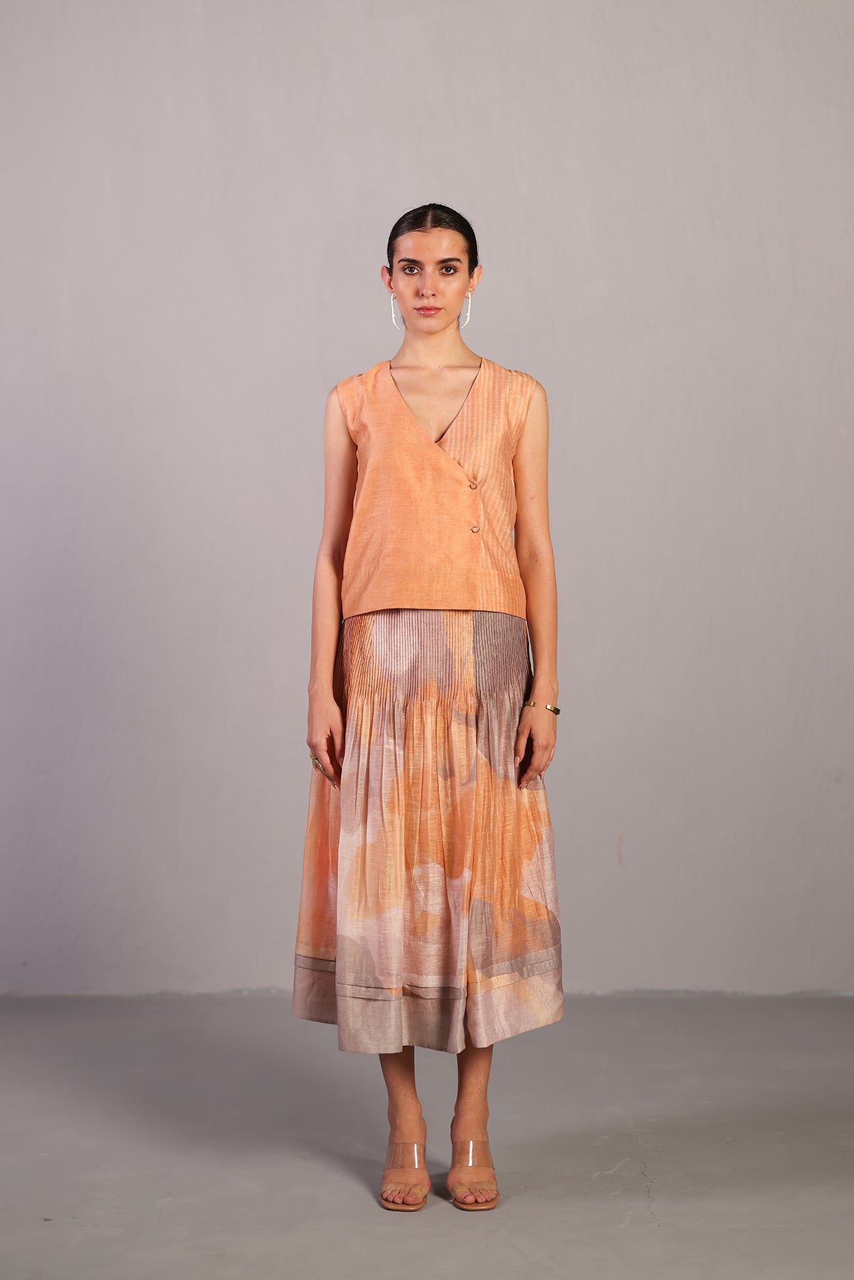 Candy Floss soft grey & orange skirt set