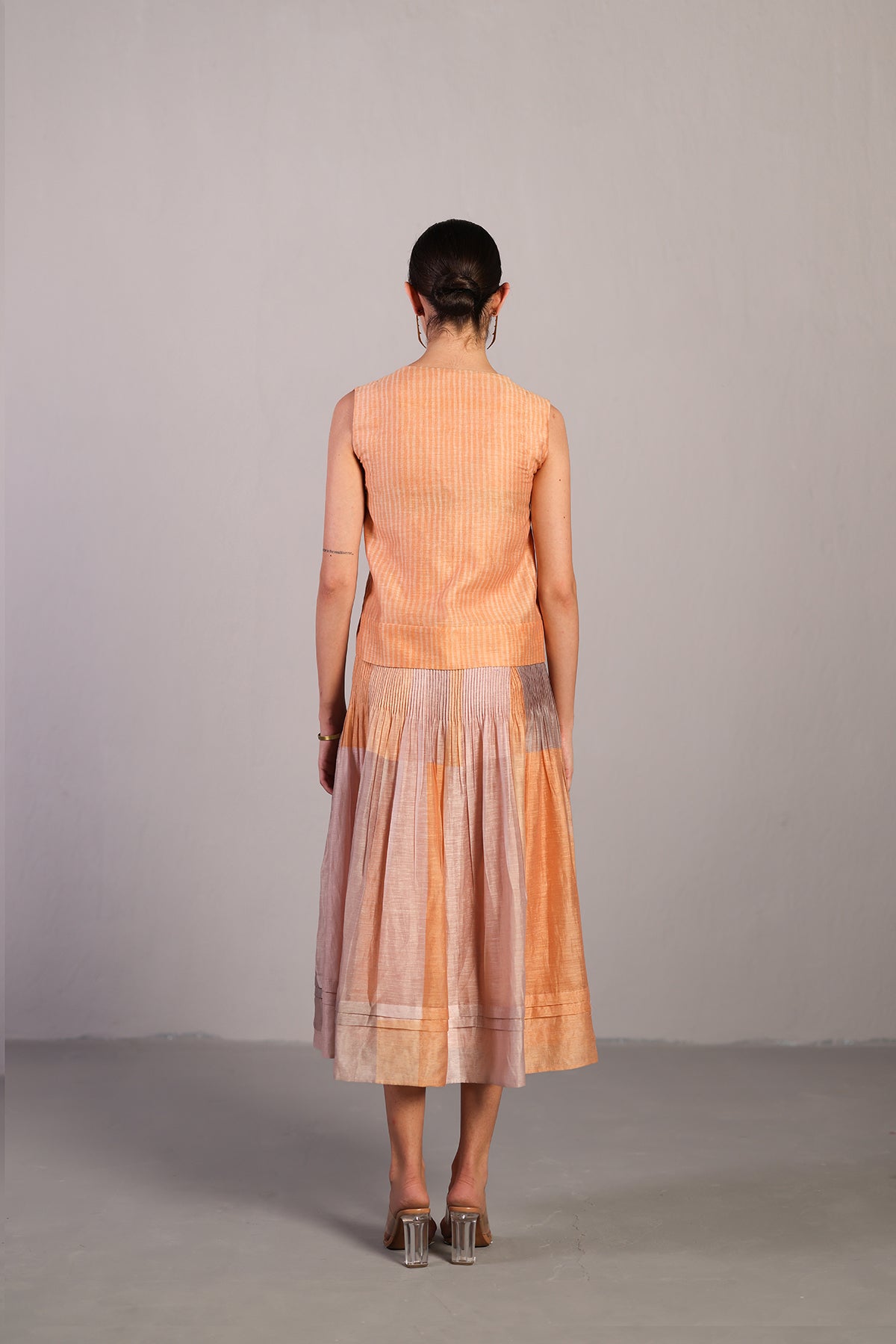 Candy Floss soft grey & orange skirt set