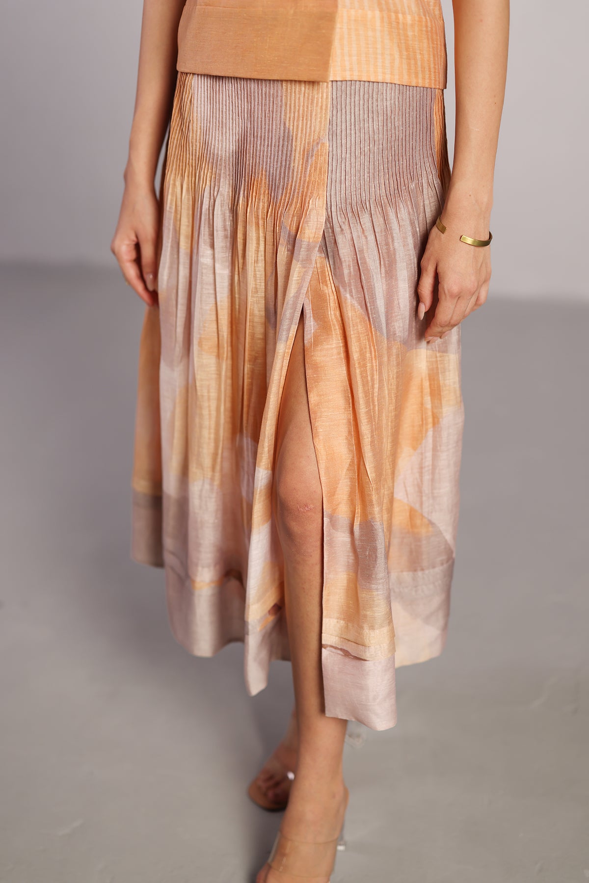 Candy Floss soft grey & orange skirt set