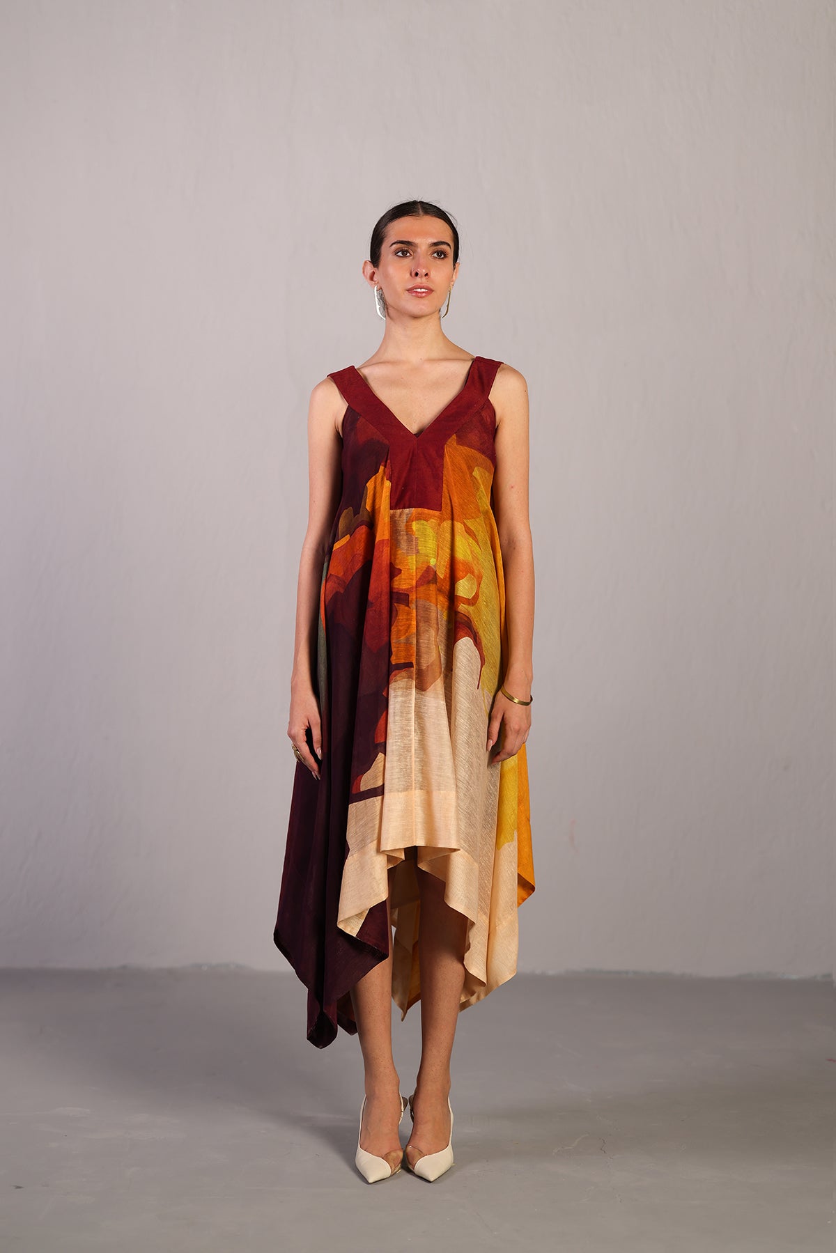 Diffuse wine & cream dress