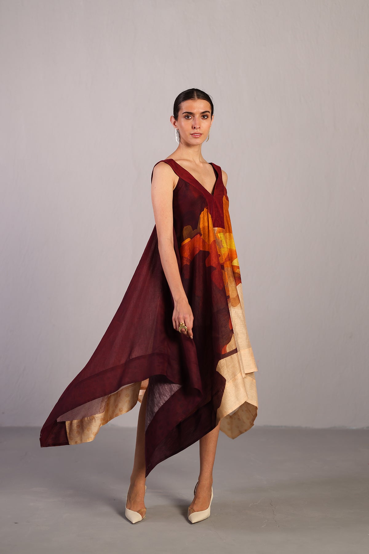 Diffuse wine & cream dress