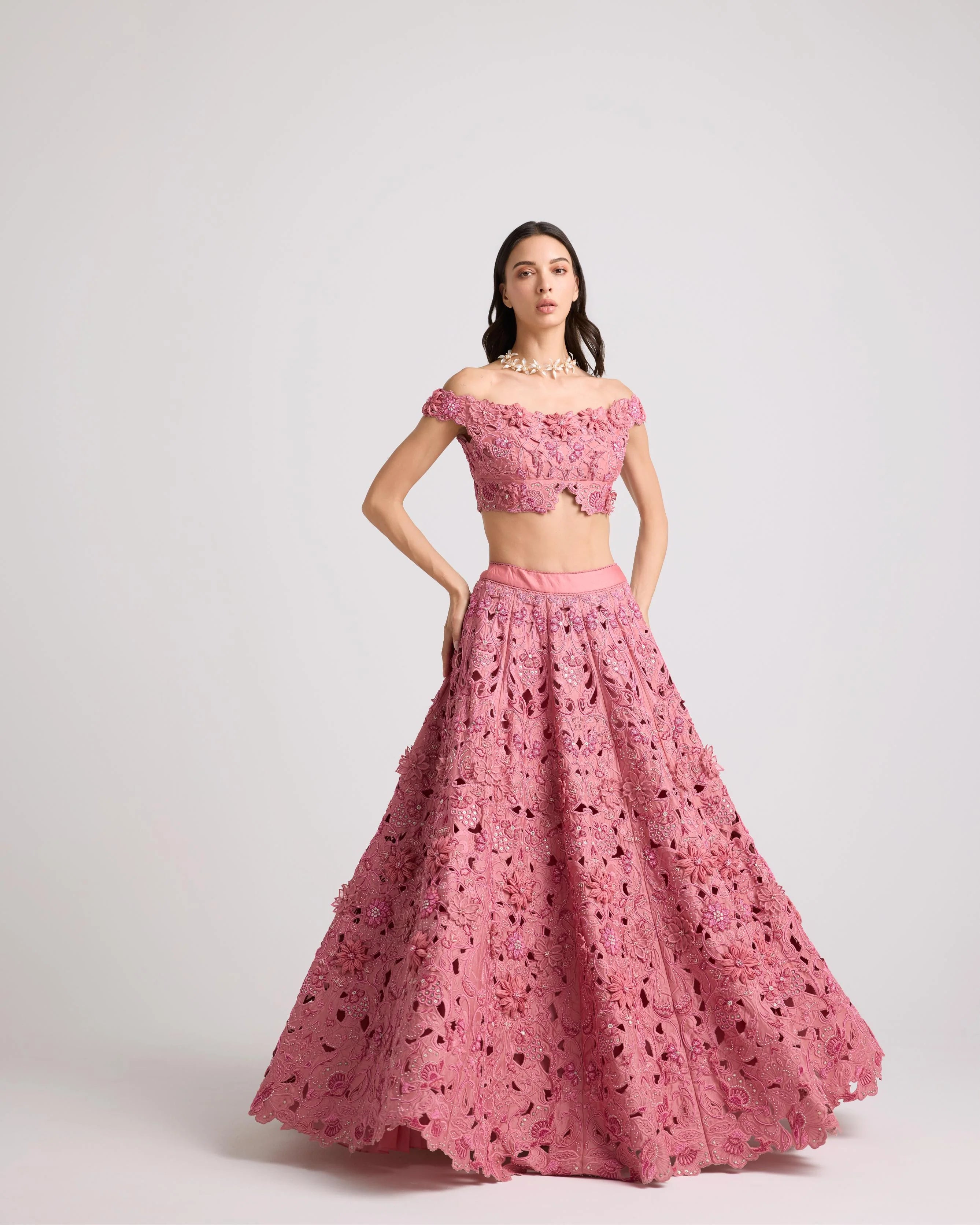 Blush 3D Floral Applique And Beadwork Bustier