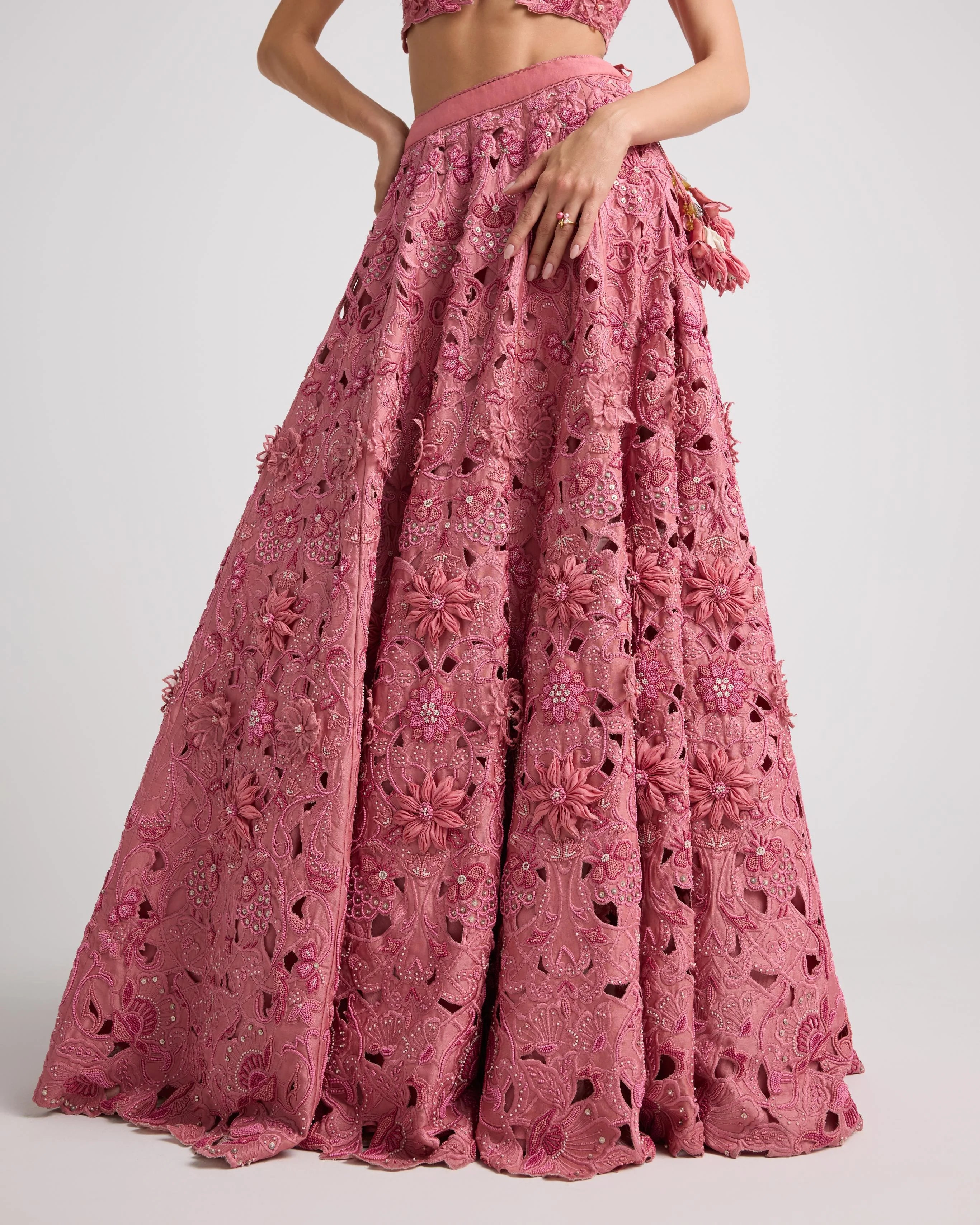 Blush 3D Floral Applique And Beadwork Lehenga