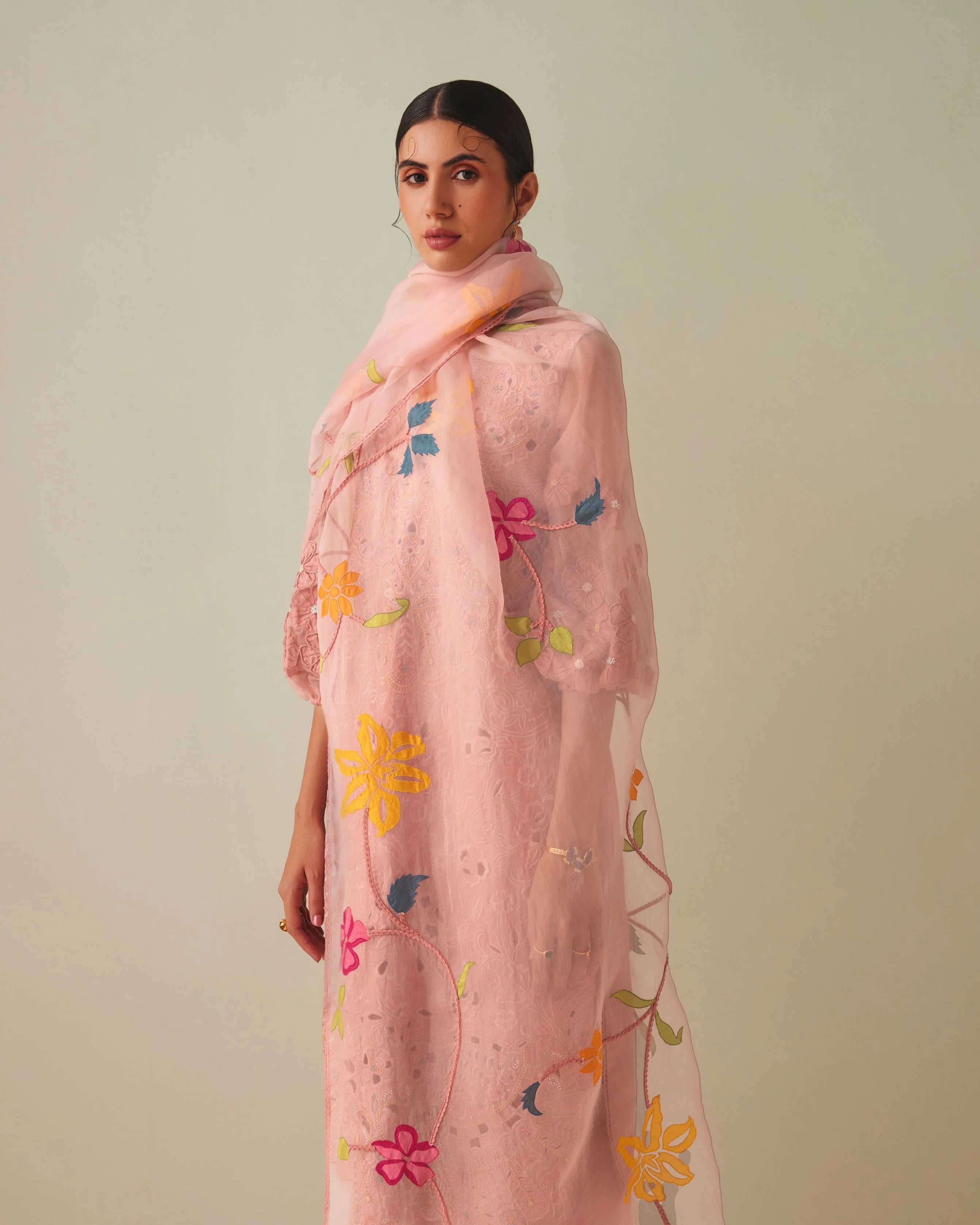 OLD ROSE APPLIQUE ORGANZA DUPATTA