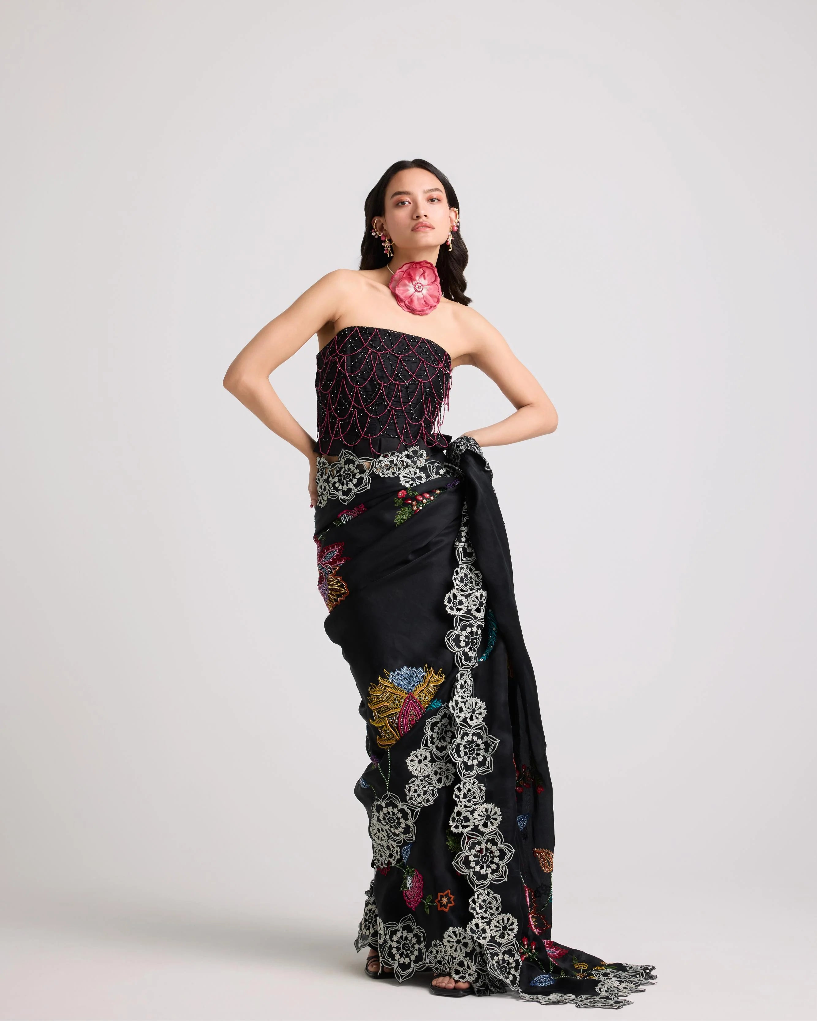 Black Beadwork Ruched Corset