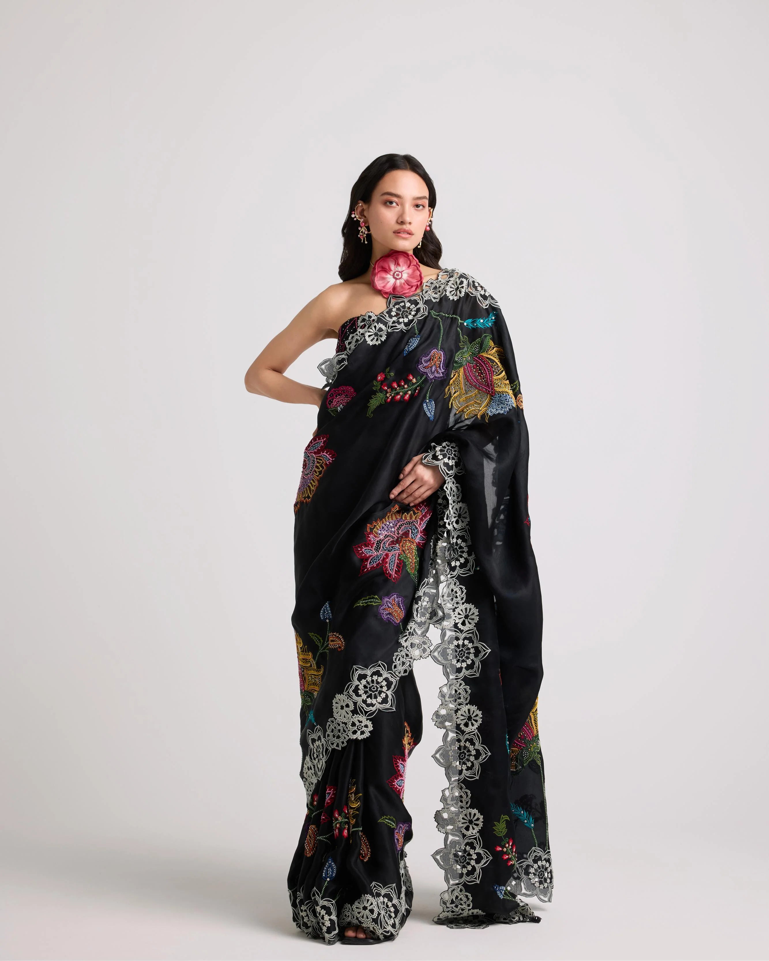 Black Embroidered Cutwork Saree