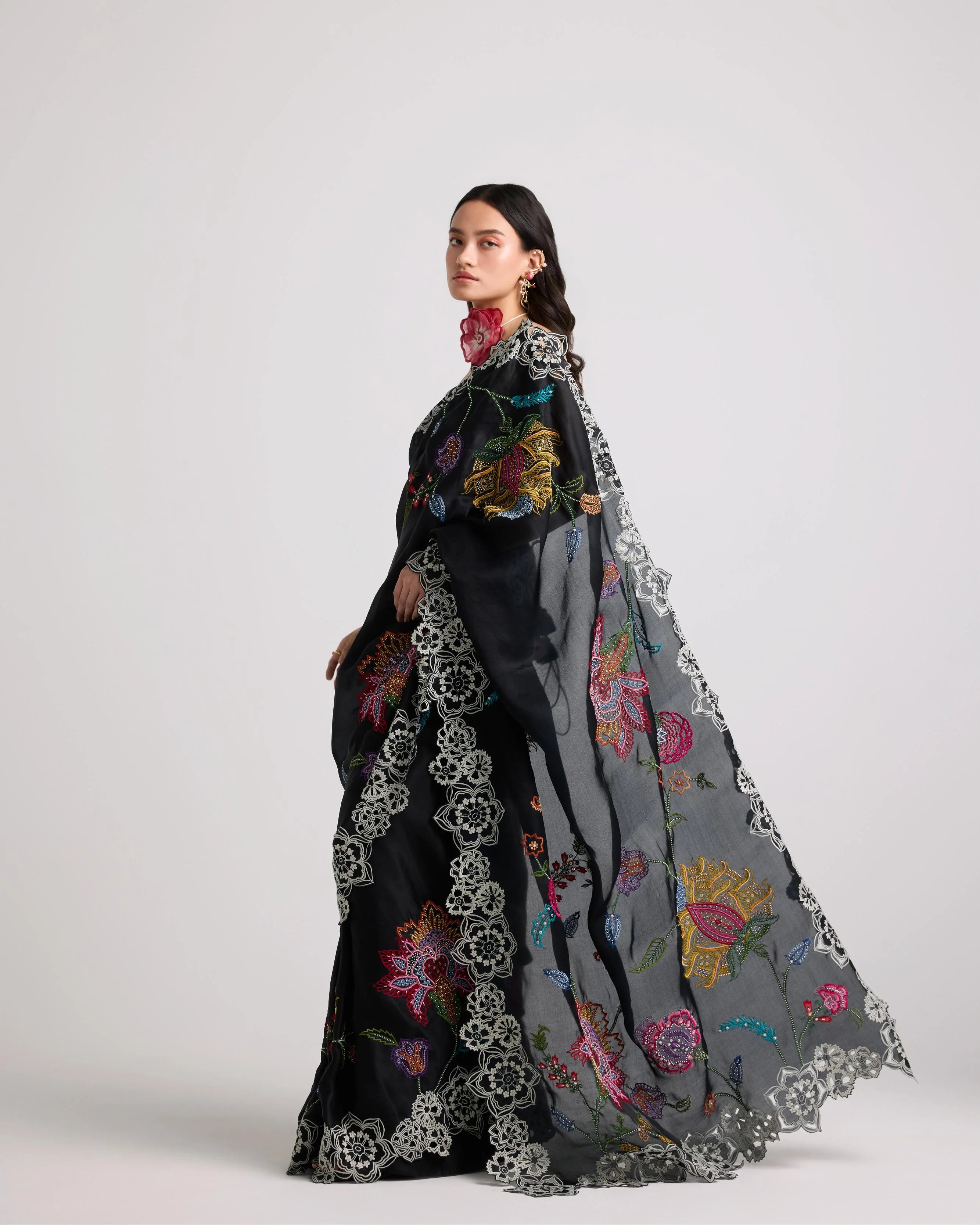 Black Embroidered Cutwork Saree