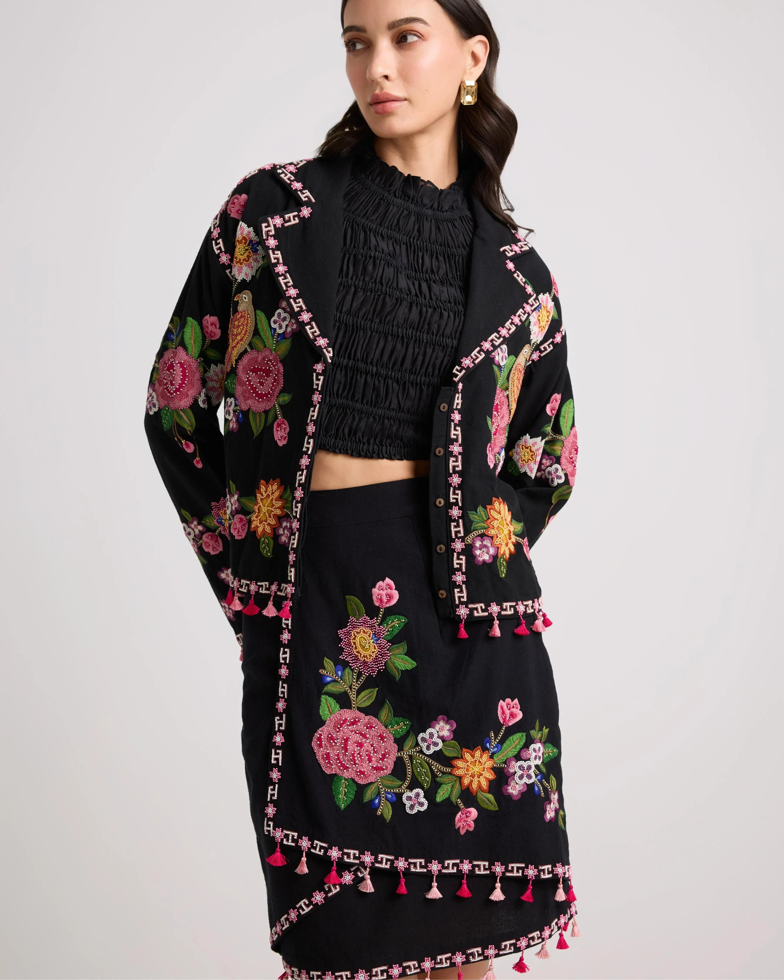 Black Floral Threadwork Skirt