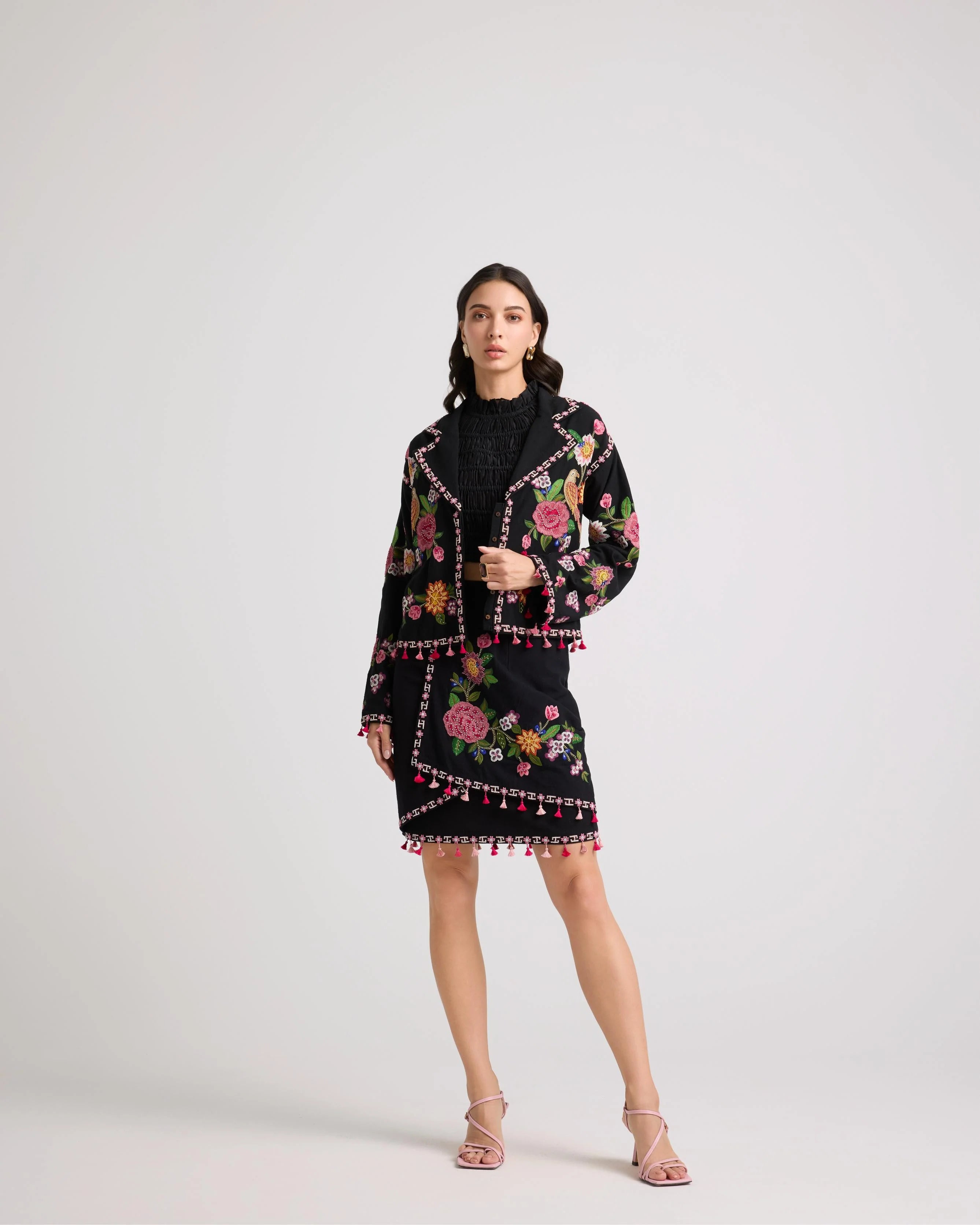 Black Floral Threadwork Skirt