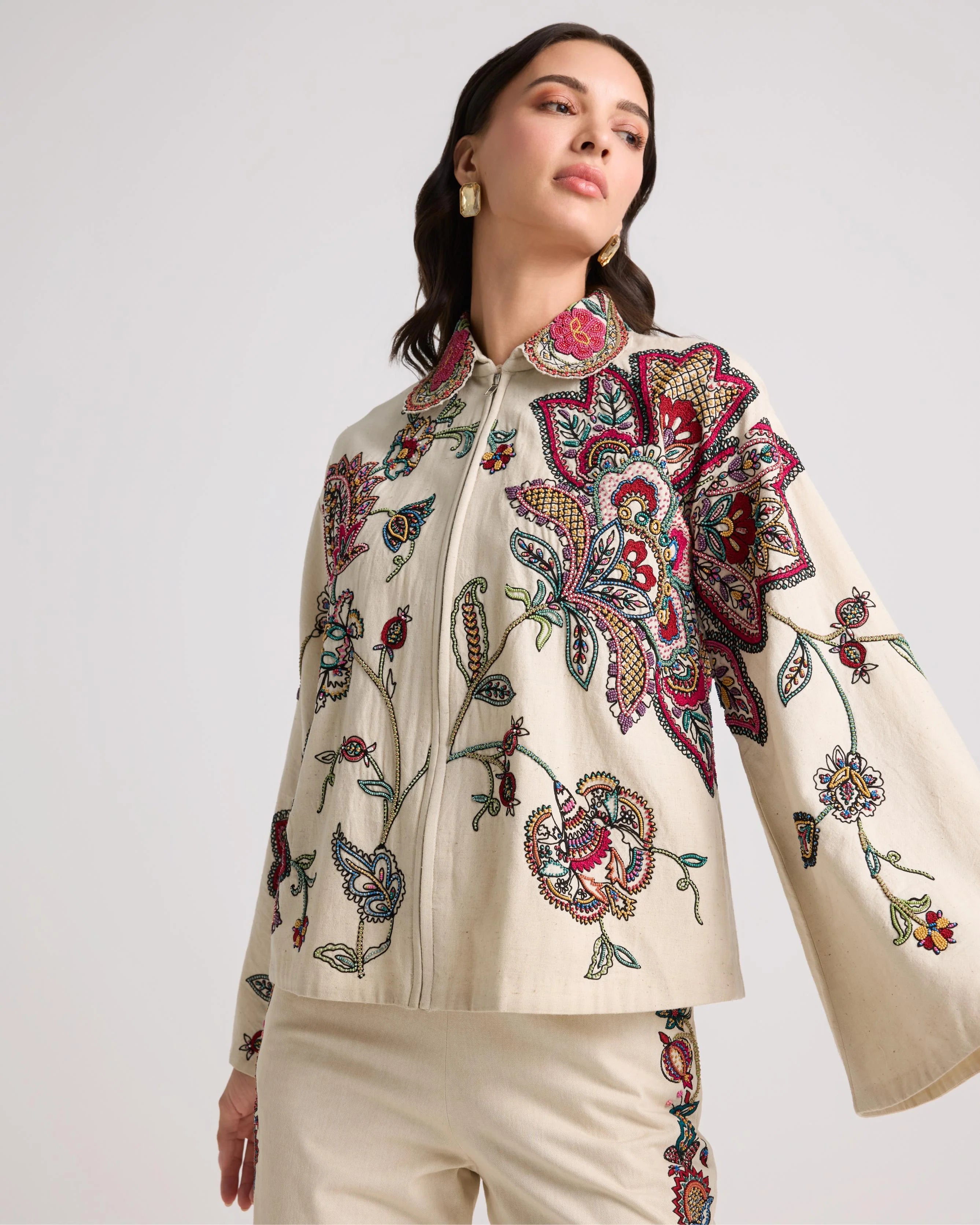 Ivory Contrast Floral Cordwork Short Jacket