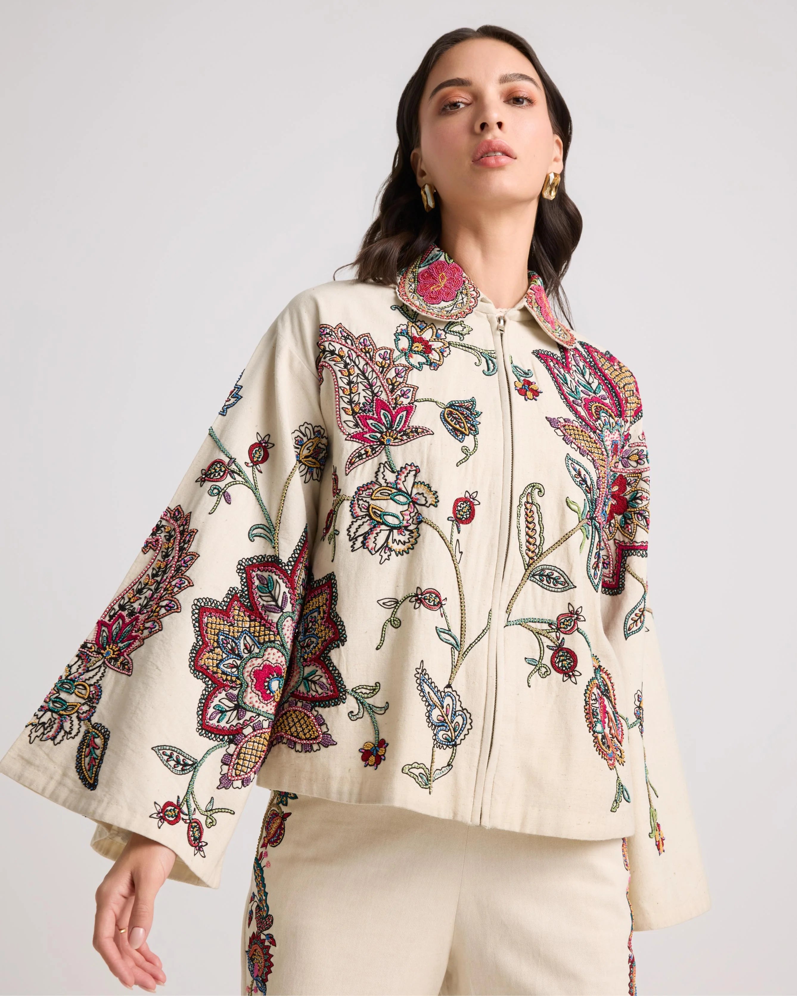 Ivory Contrast Floral Cordwork Short Jacket