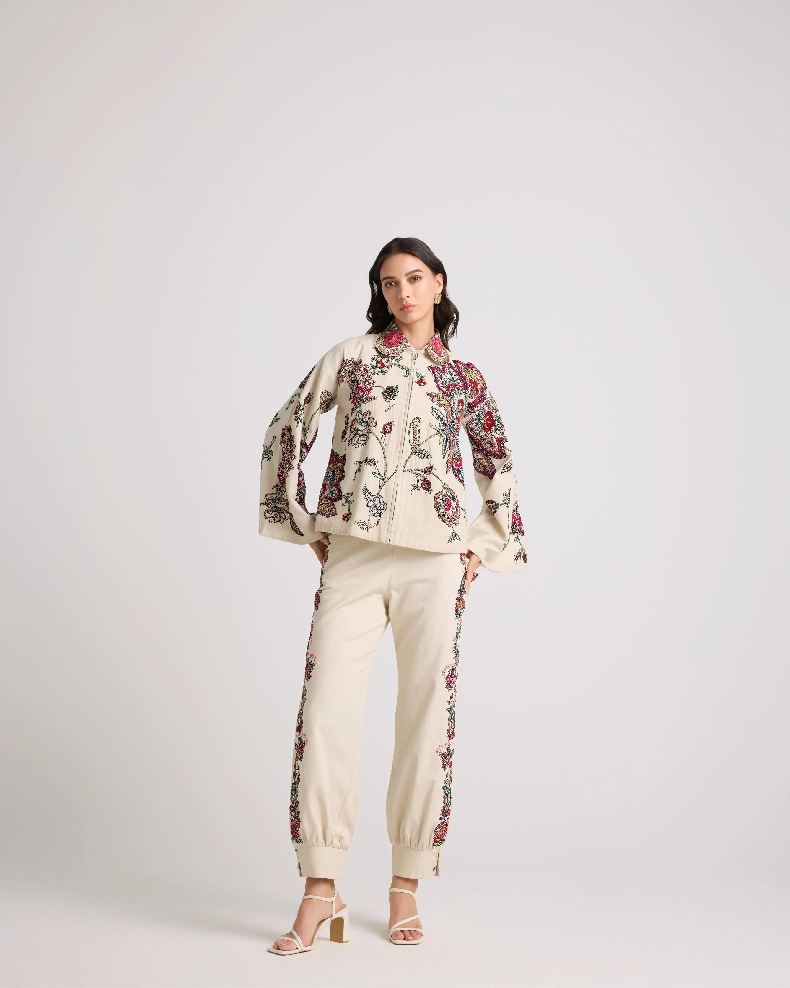 Ivory Embroidered Utility Pants