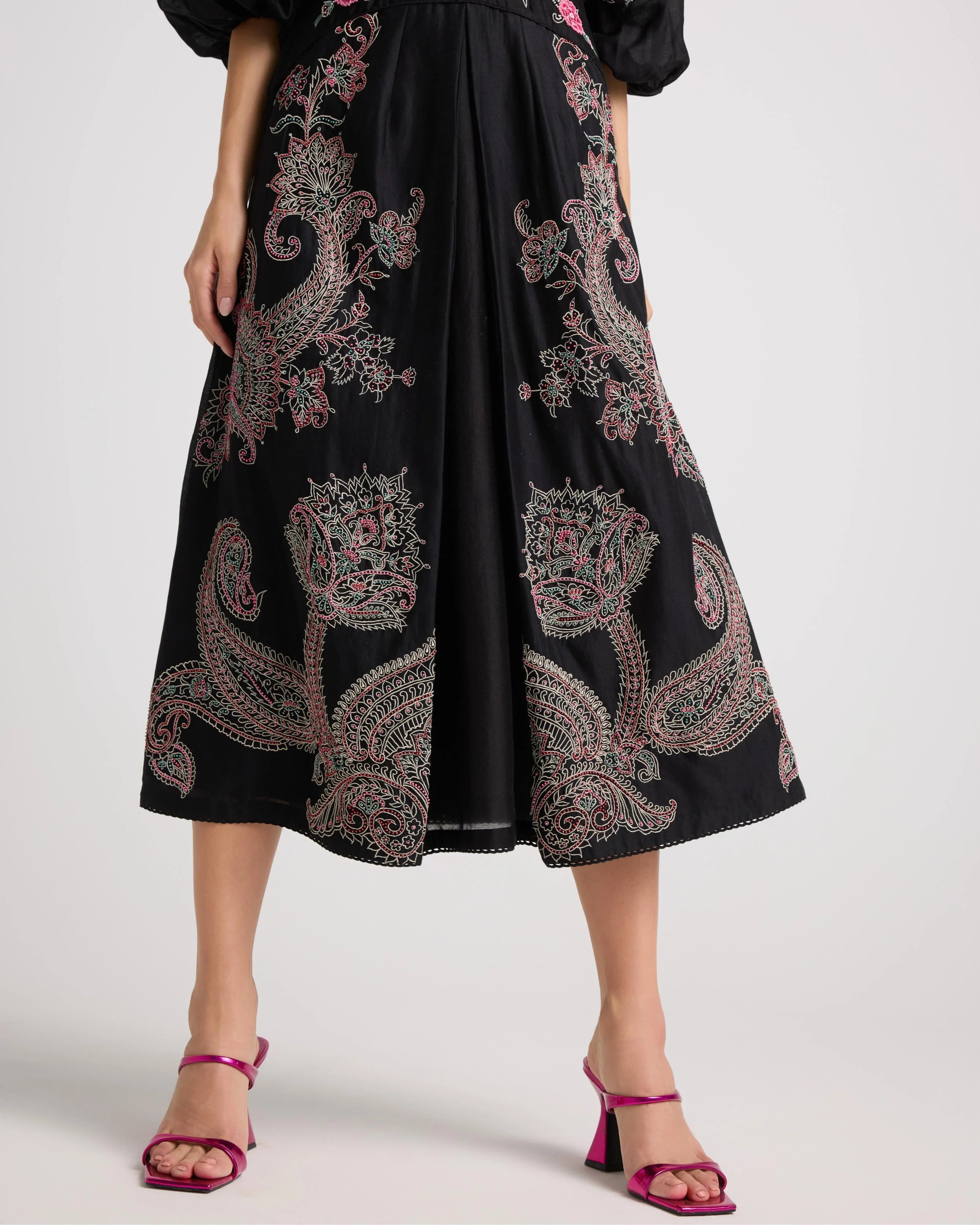 Black Contrast Threadwork And Beadwork Dress