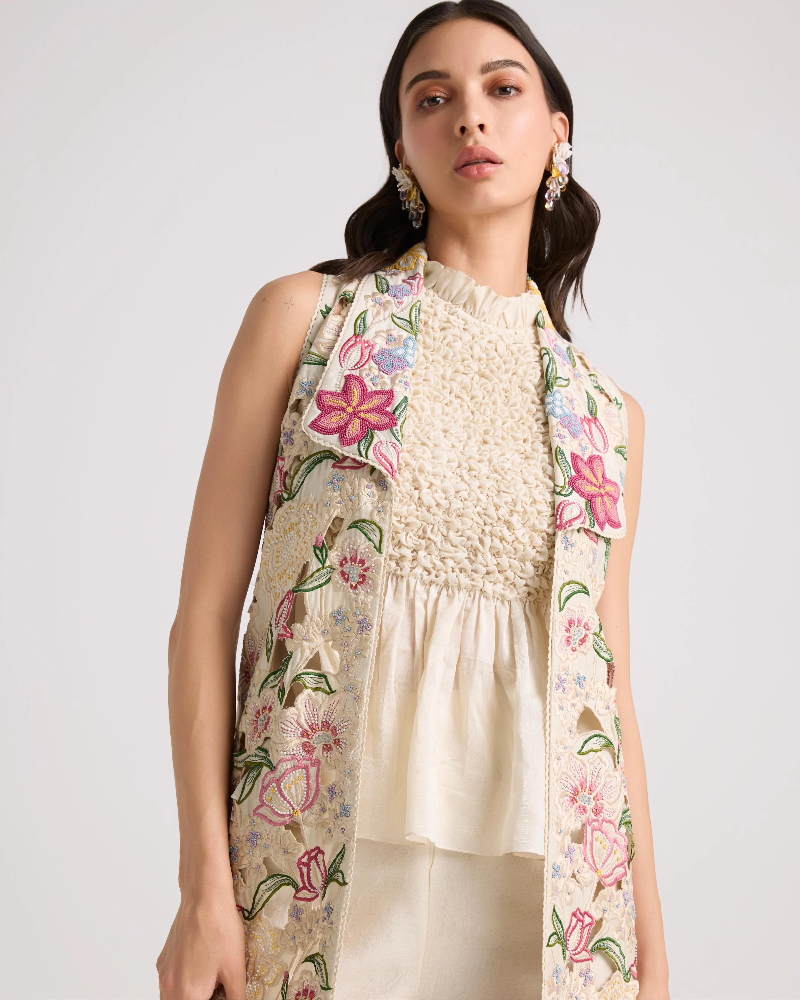 Ivory Tulip Cutwork Long Jacket