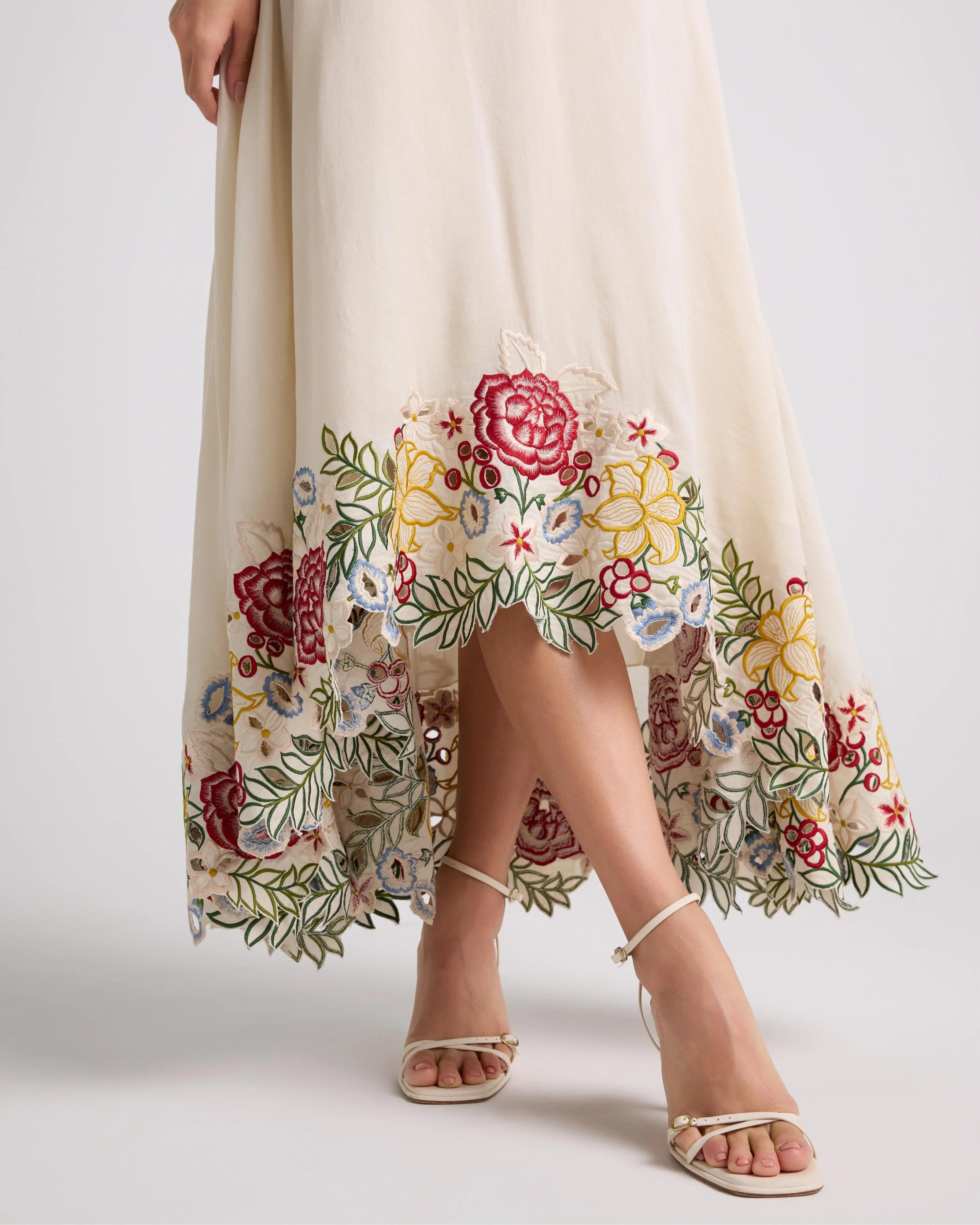 Ivory 3D Floral Applique And Threadwork Dress