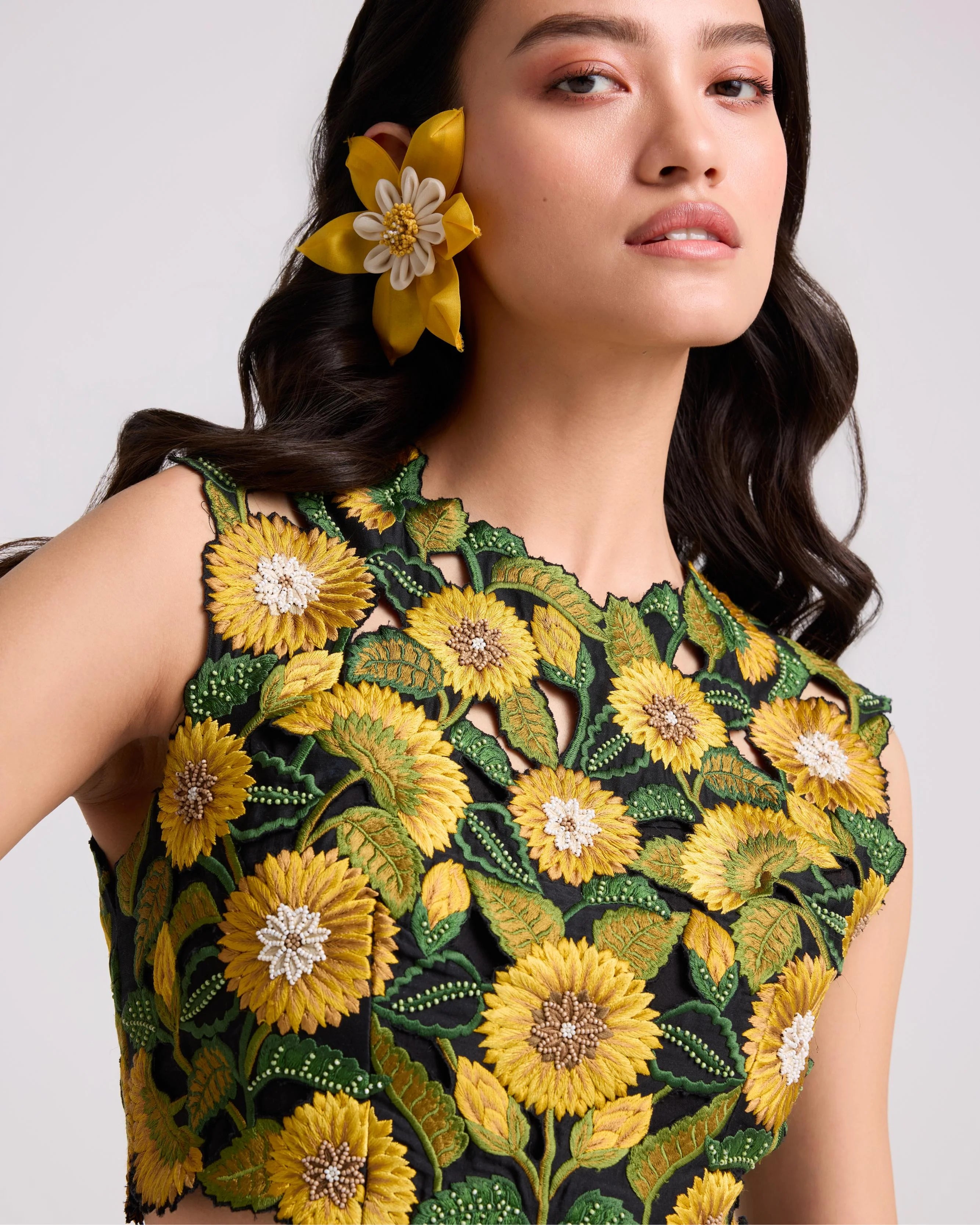 Black Sunflower Crop Top