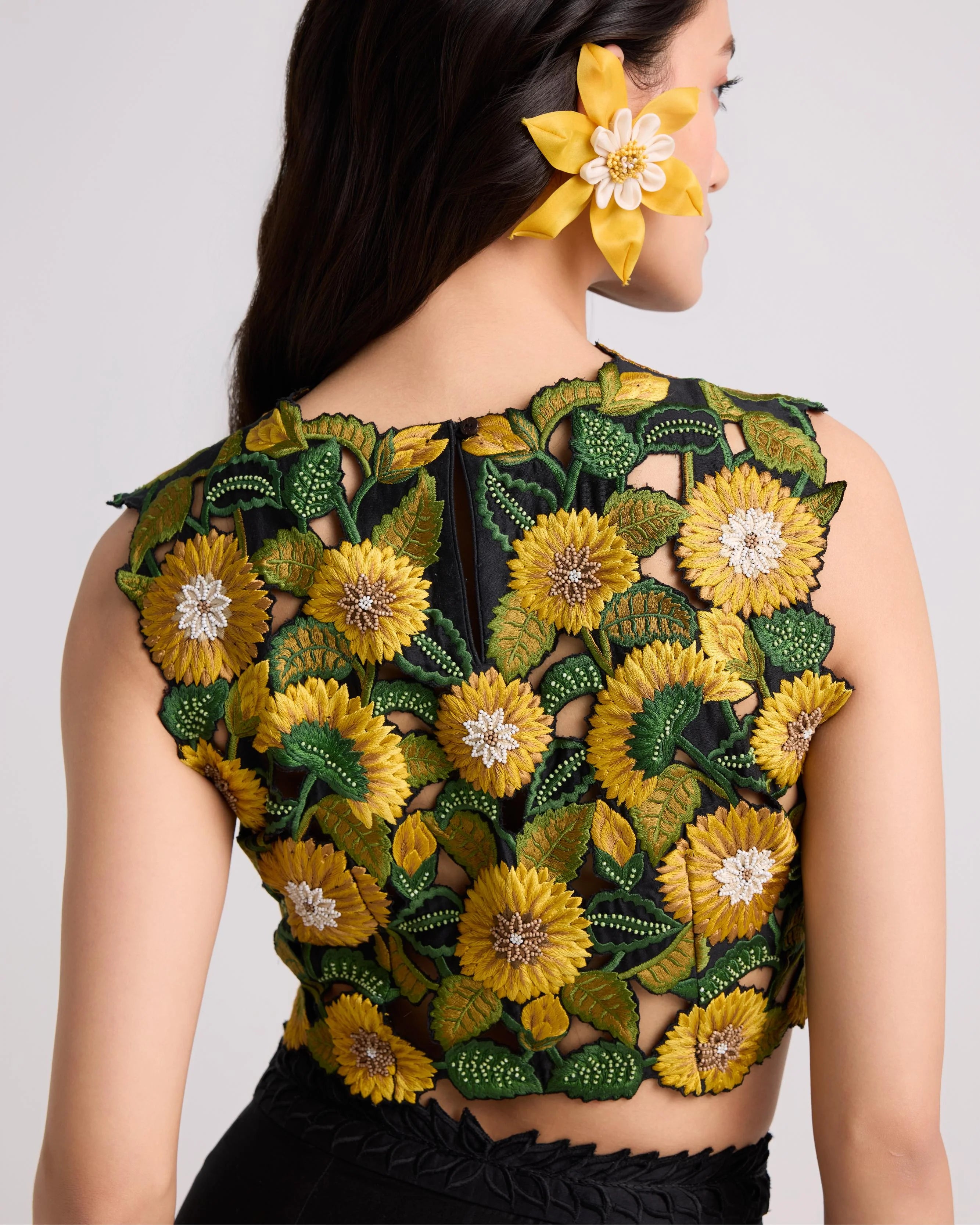 Black Sunflower Crop Top