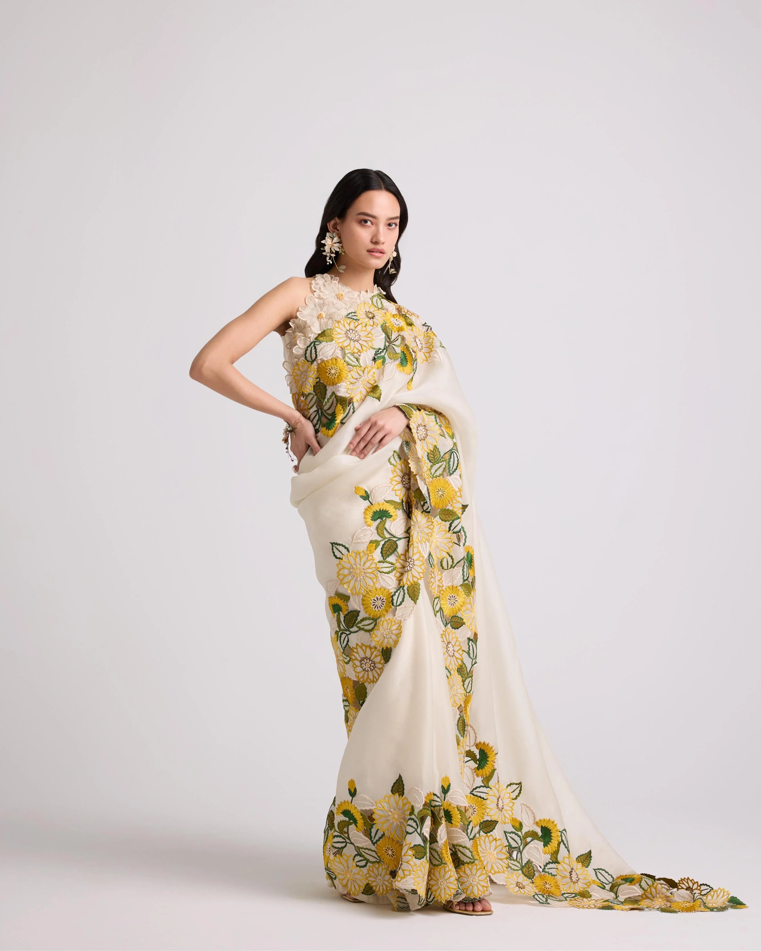 Ivory Sunflower Saree