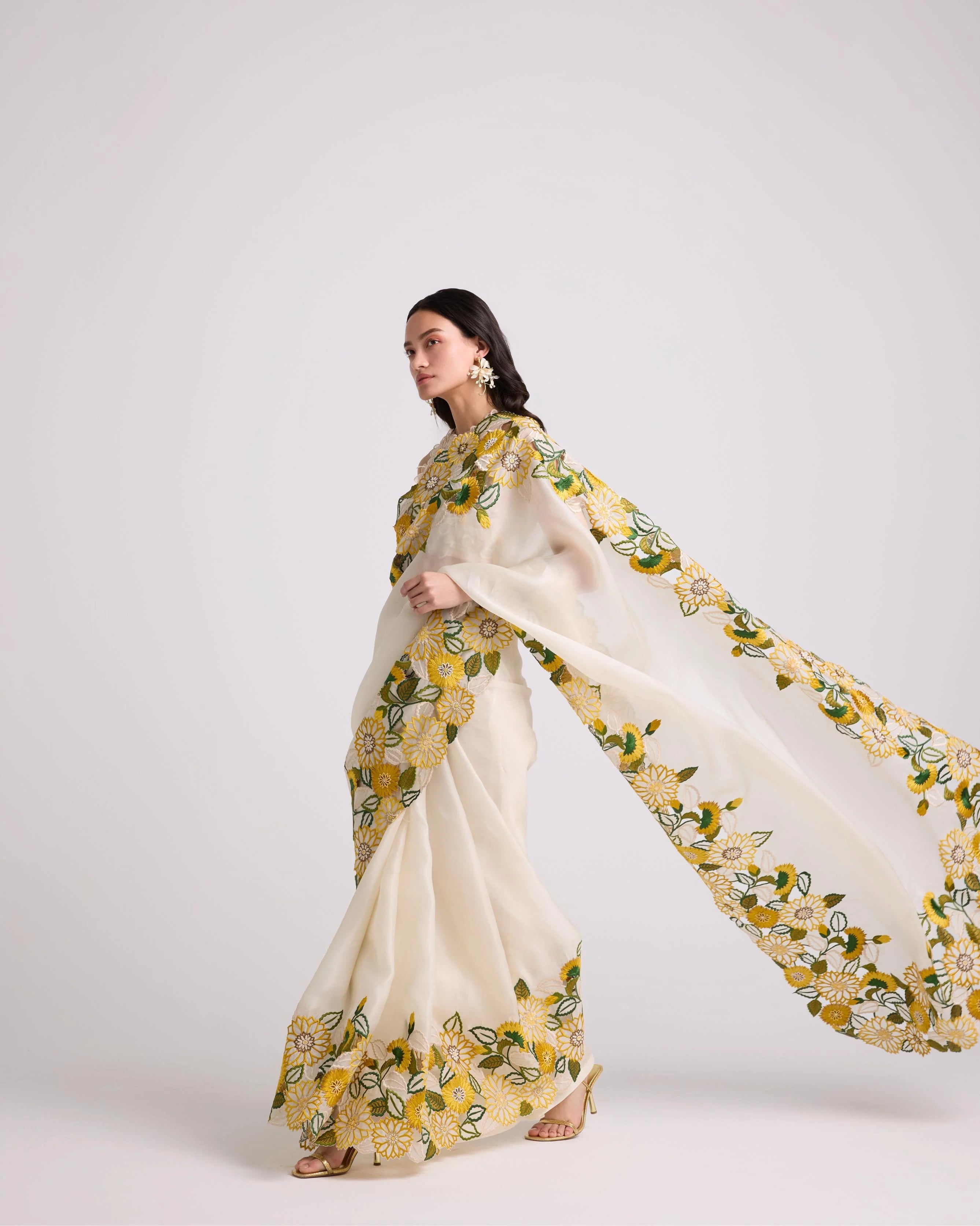 Ivory Sunflower Saree