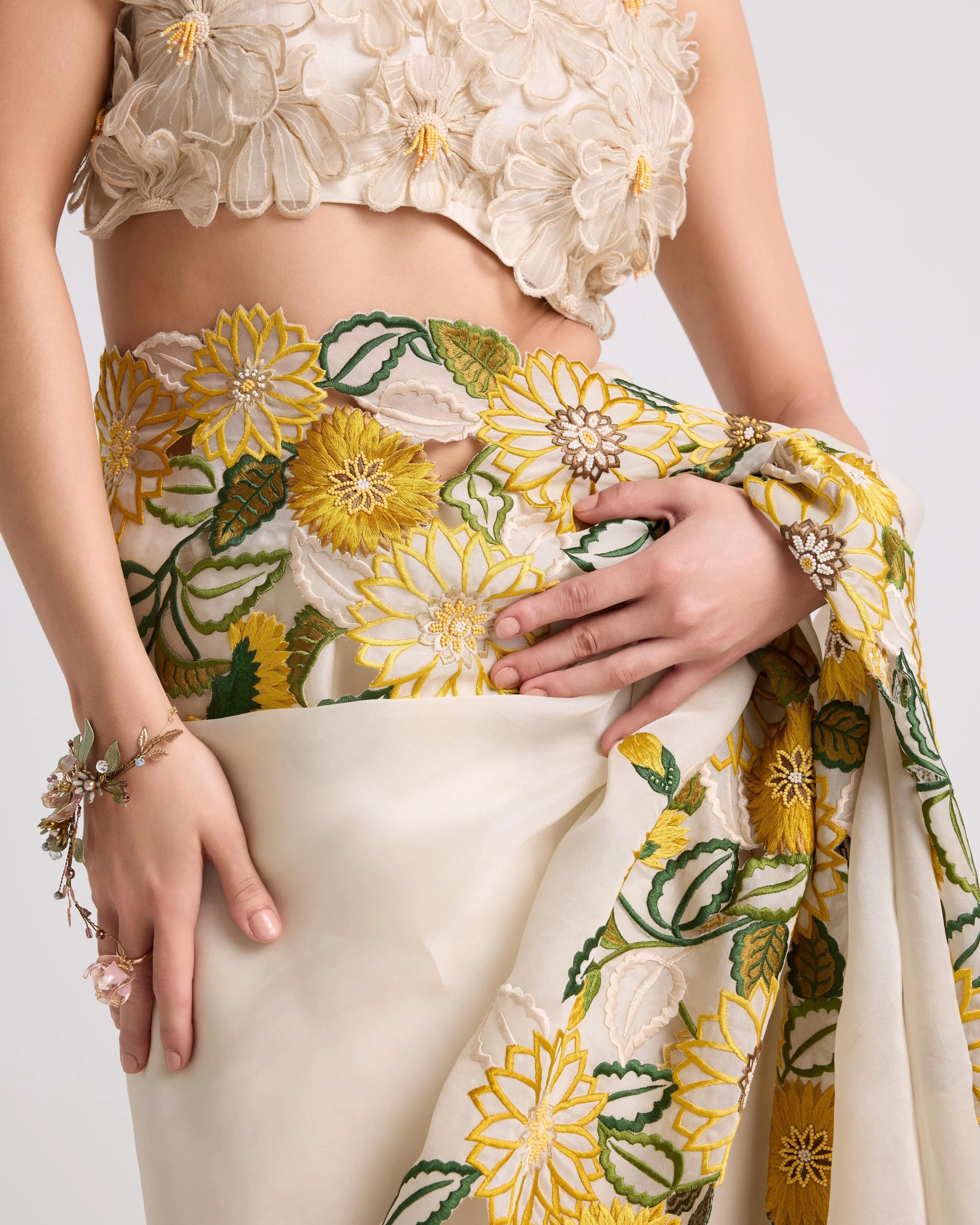 Ivory Sunflower Saree
