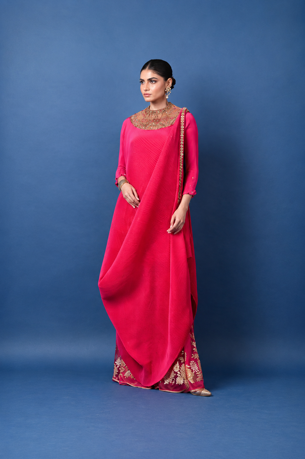 Magenta Net & Taffeta Gota Embroidered Sharara