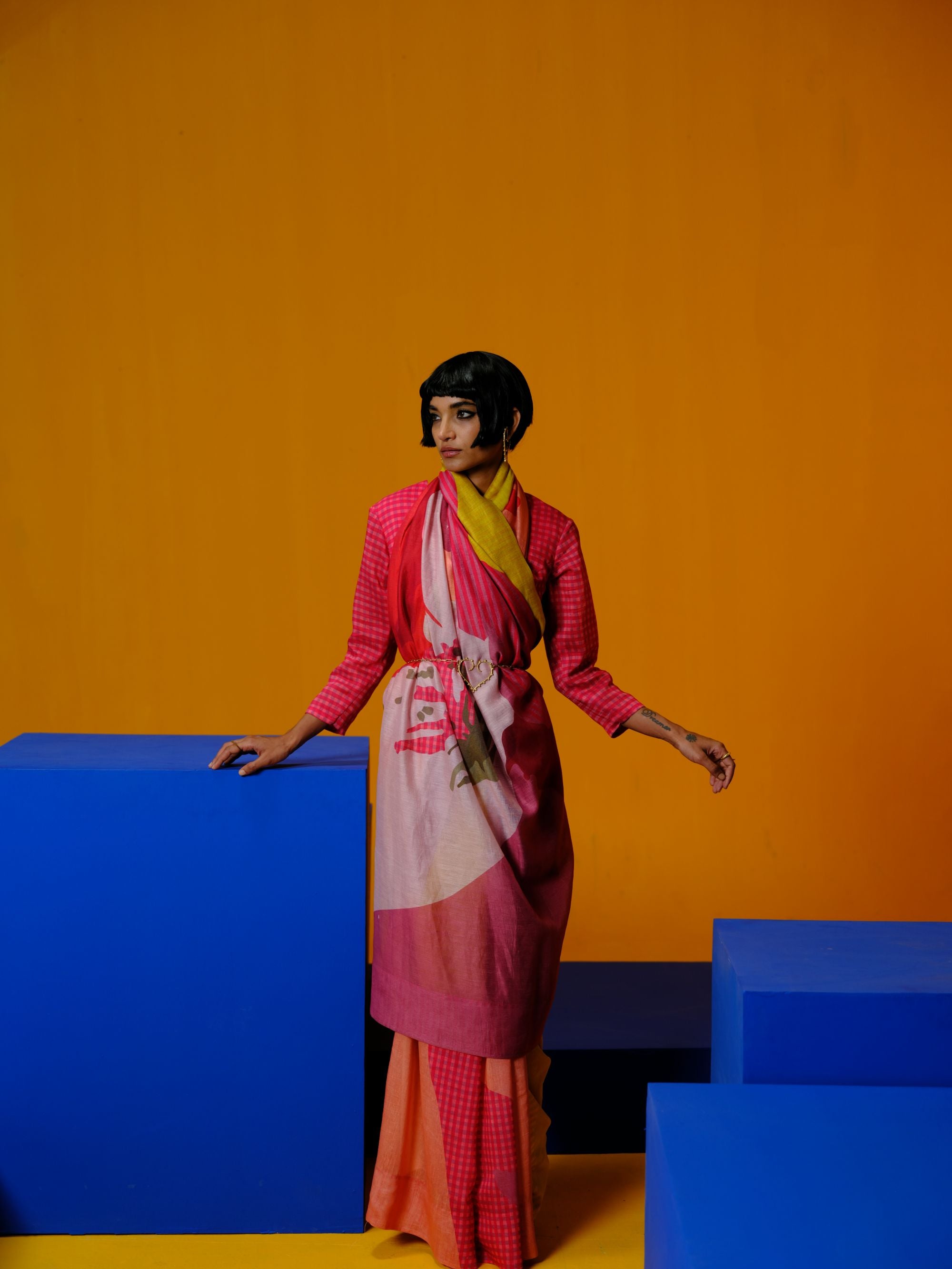 Bough Orange-red Saree set