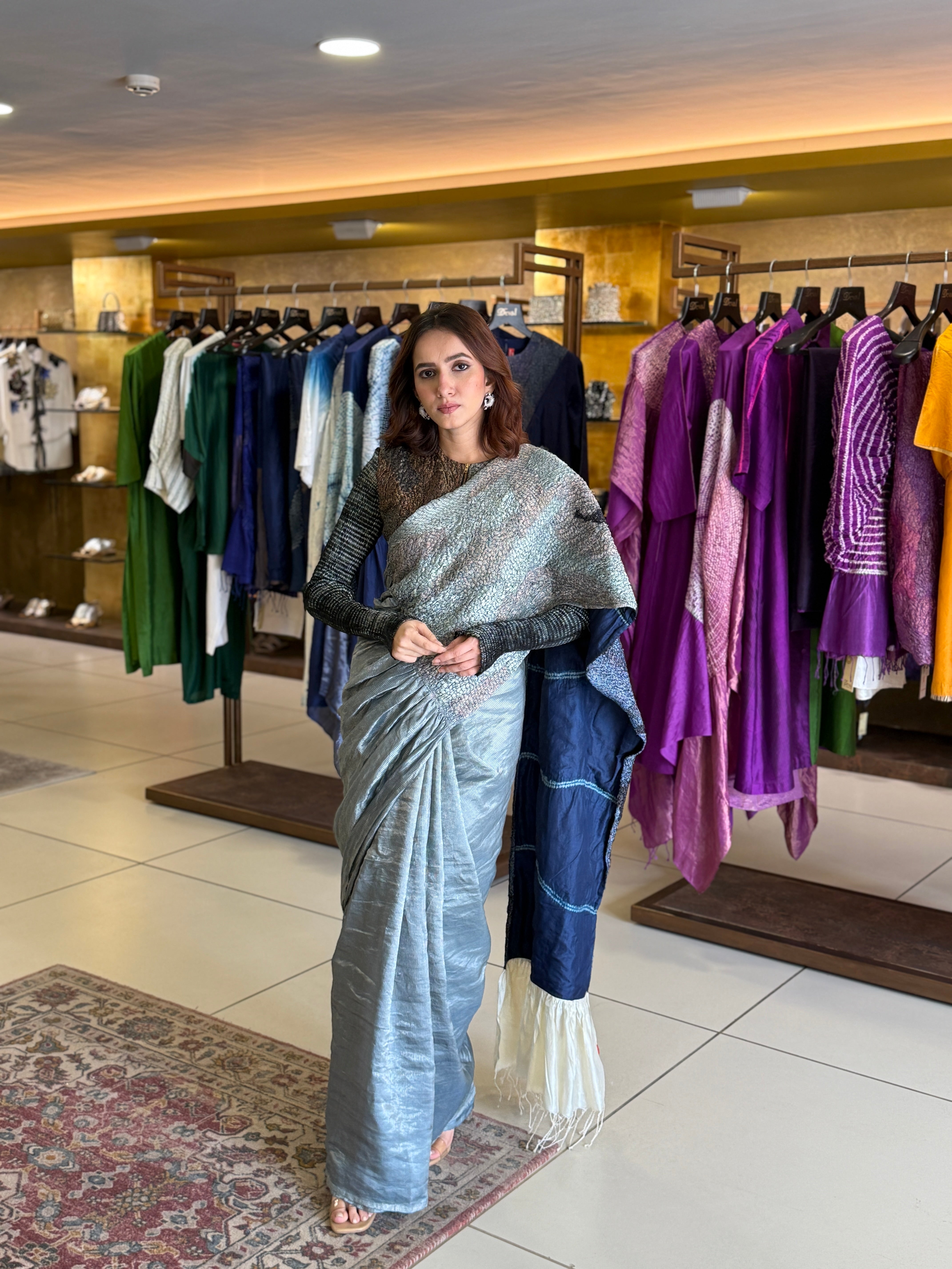 Shifter Saree - Navy Grey