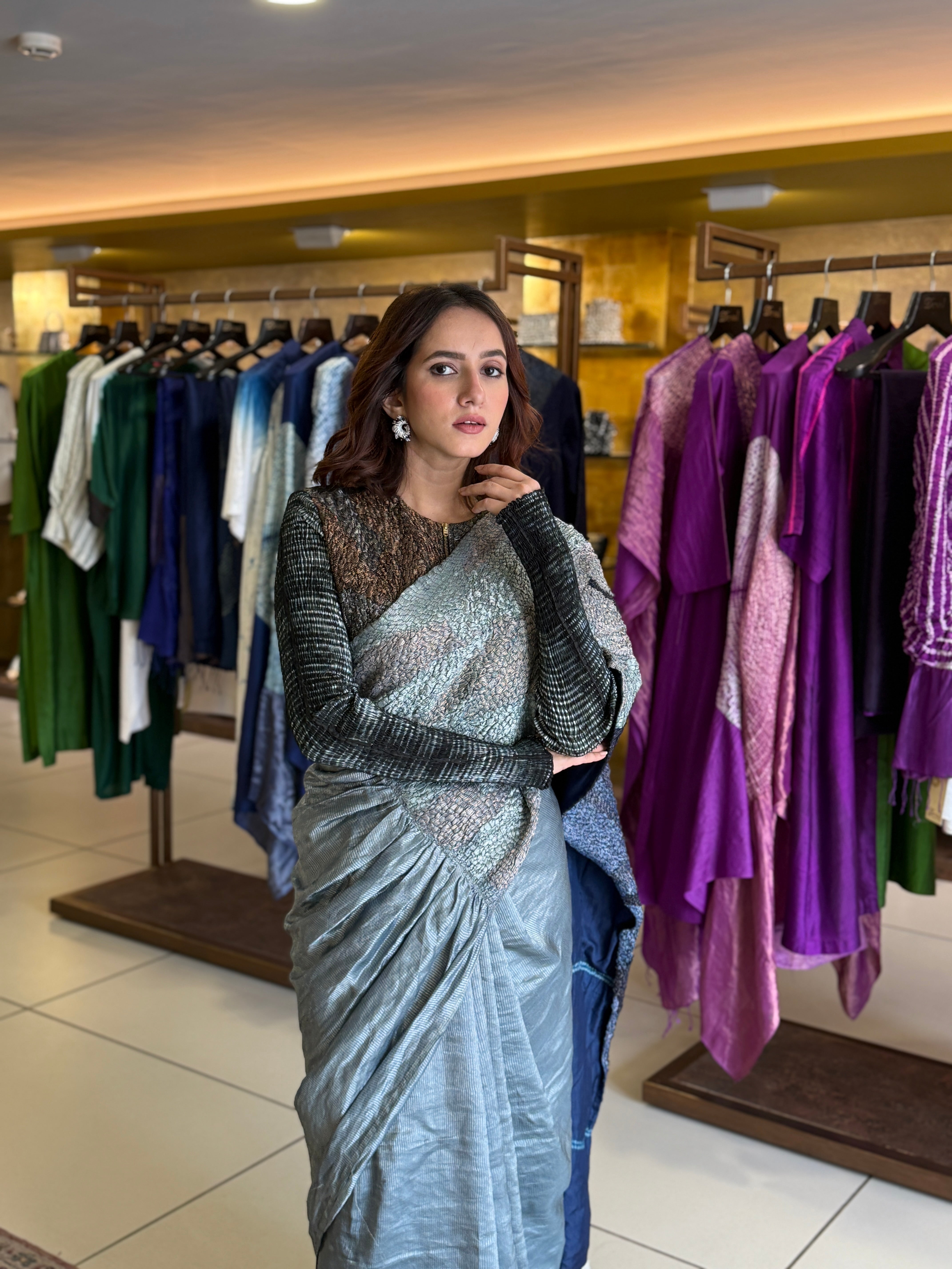 Shifter Saree - Navy Grey