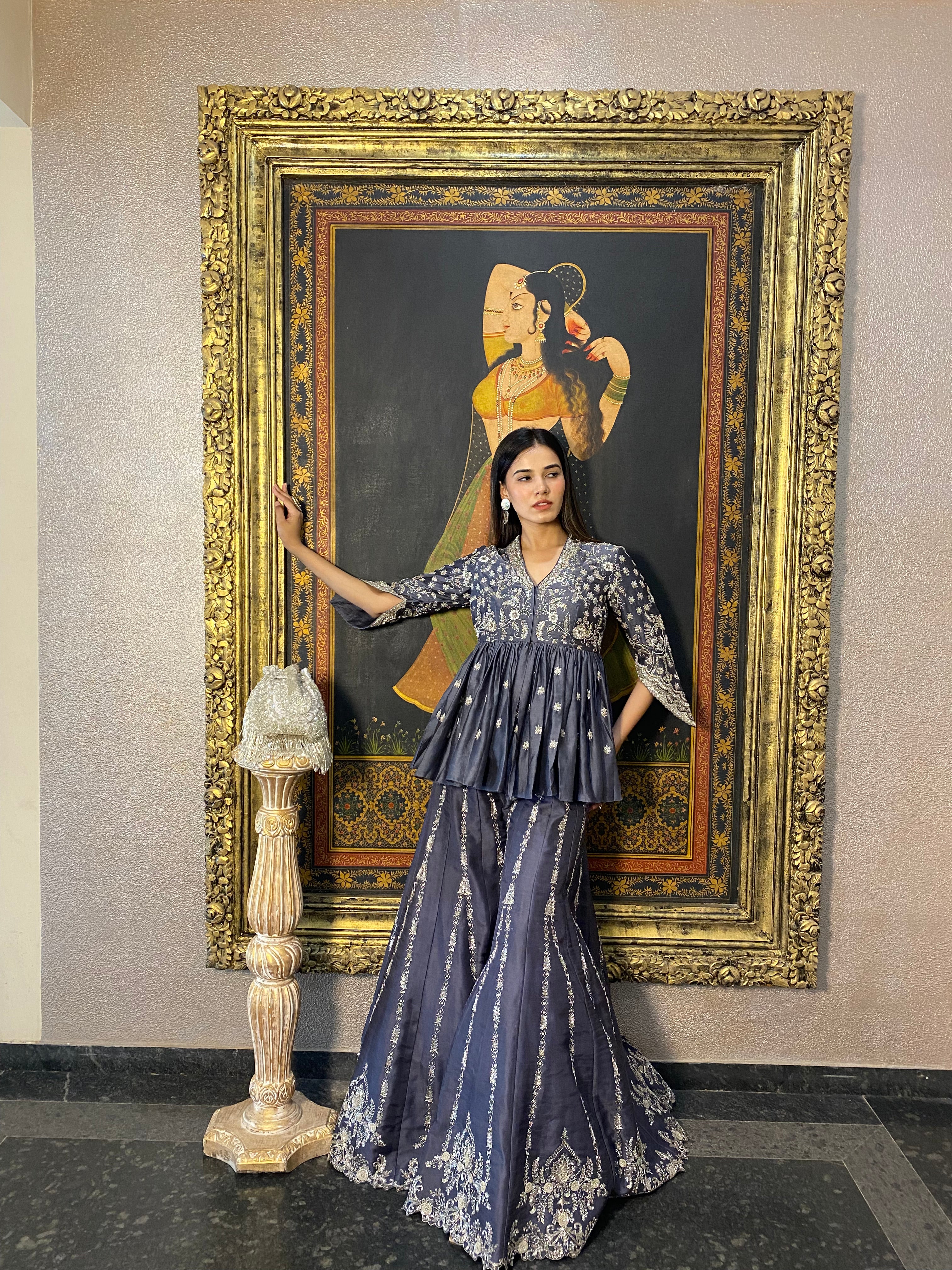 GREY PEPLUM SHARARA SET