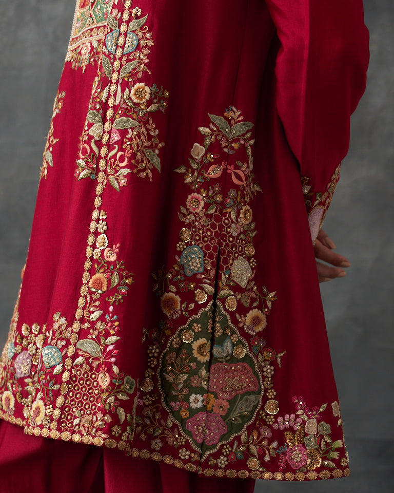 Velvet Patchwork Loose Phiran Kurta set with embroidered bottom.