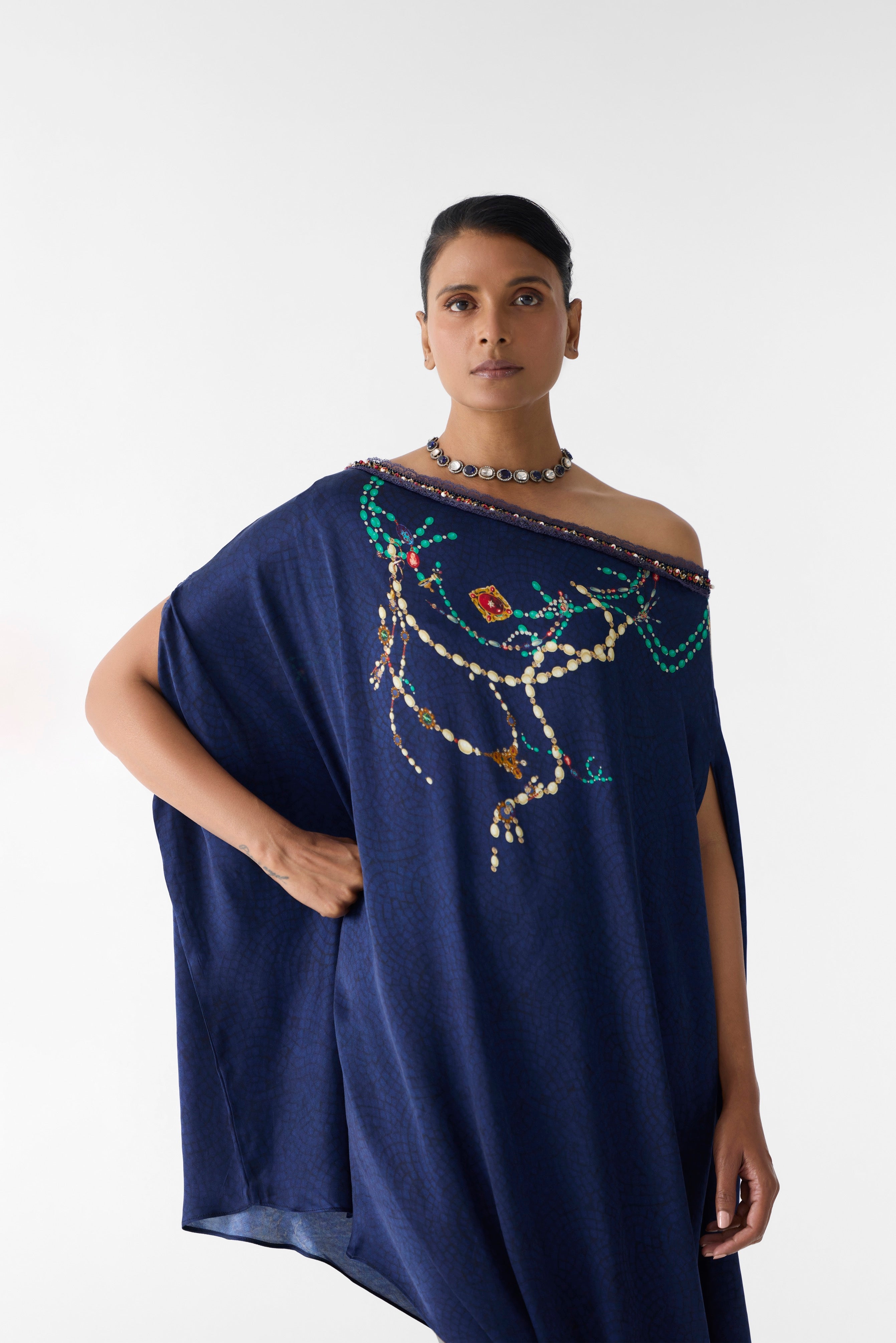 NAVY MAHARANI DRAPED DRESS & KNOT SKIRT