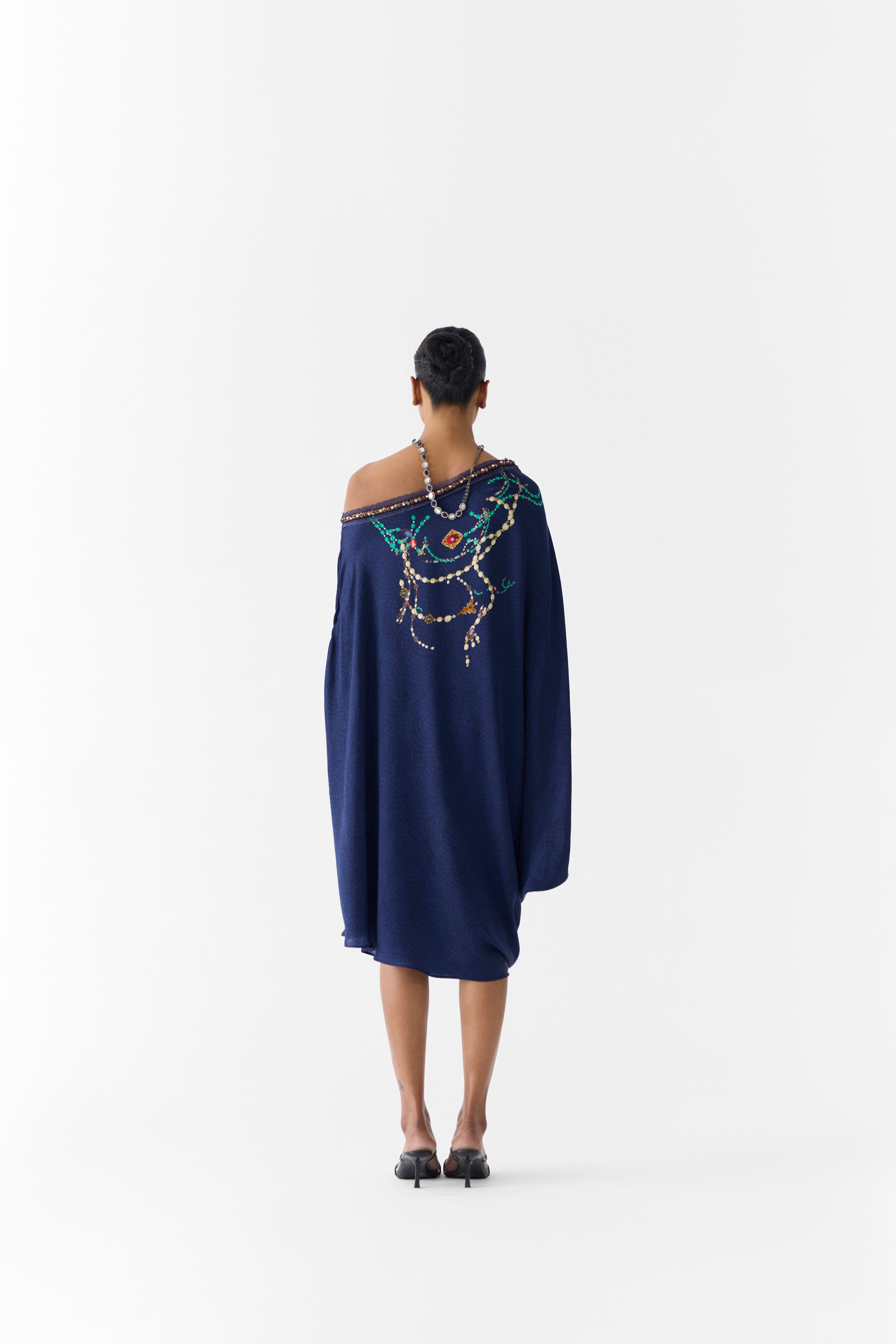 NAVY MAHARANI DRAPED DRESS & KNOT SKIRT