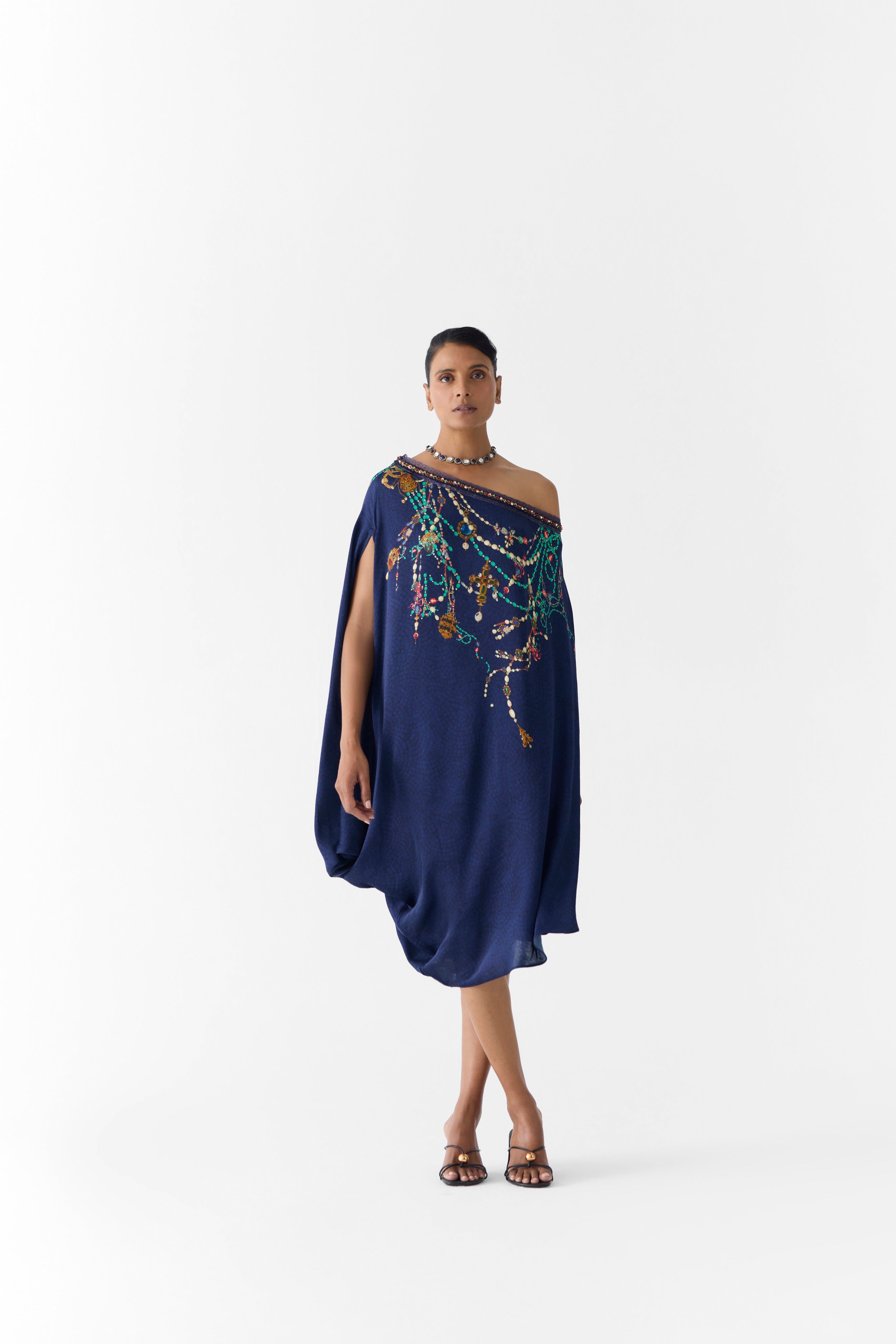 NAVY MAHARANI DRAPED DRESS & KNOT SKIRT