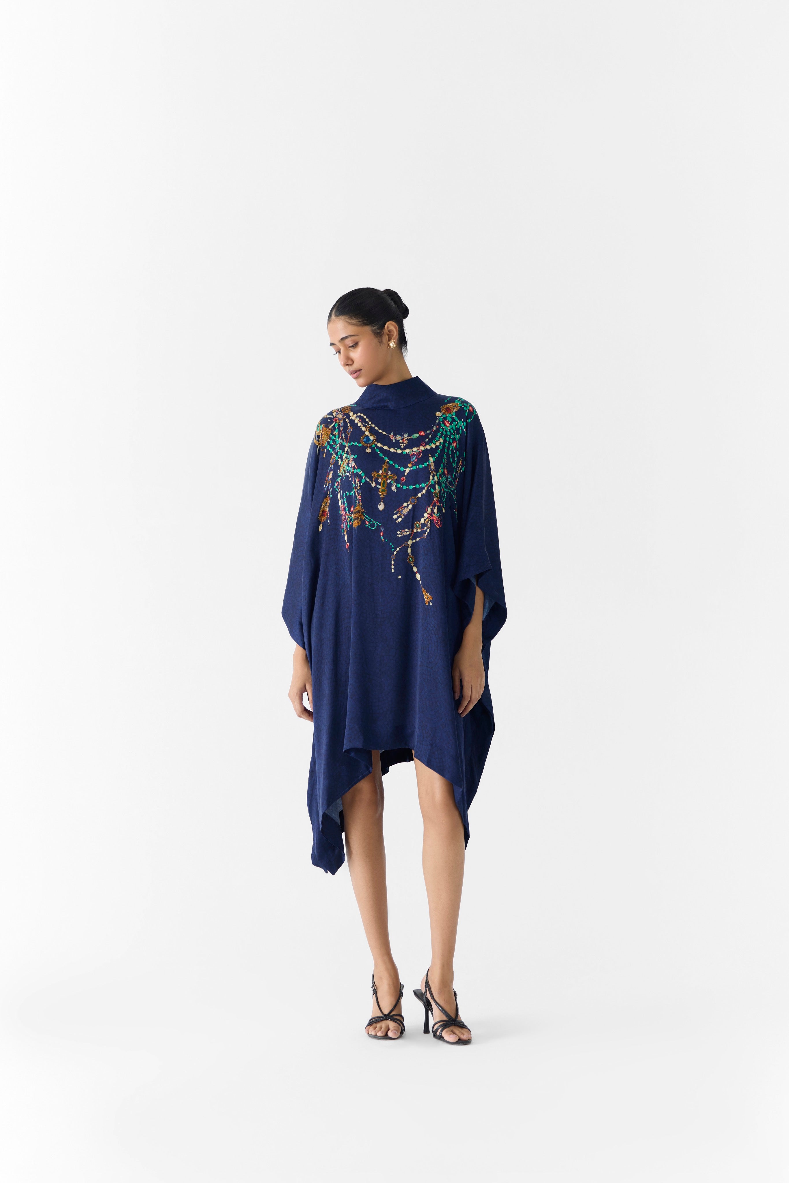 NAVY MAHARANI ROUND COLLAR KIMONO