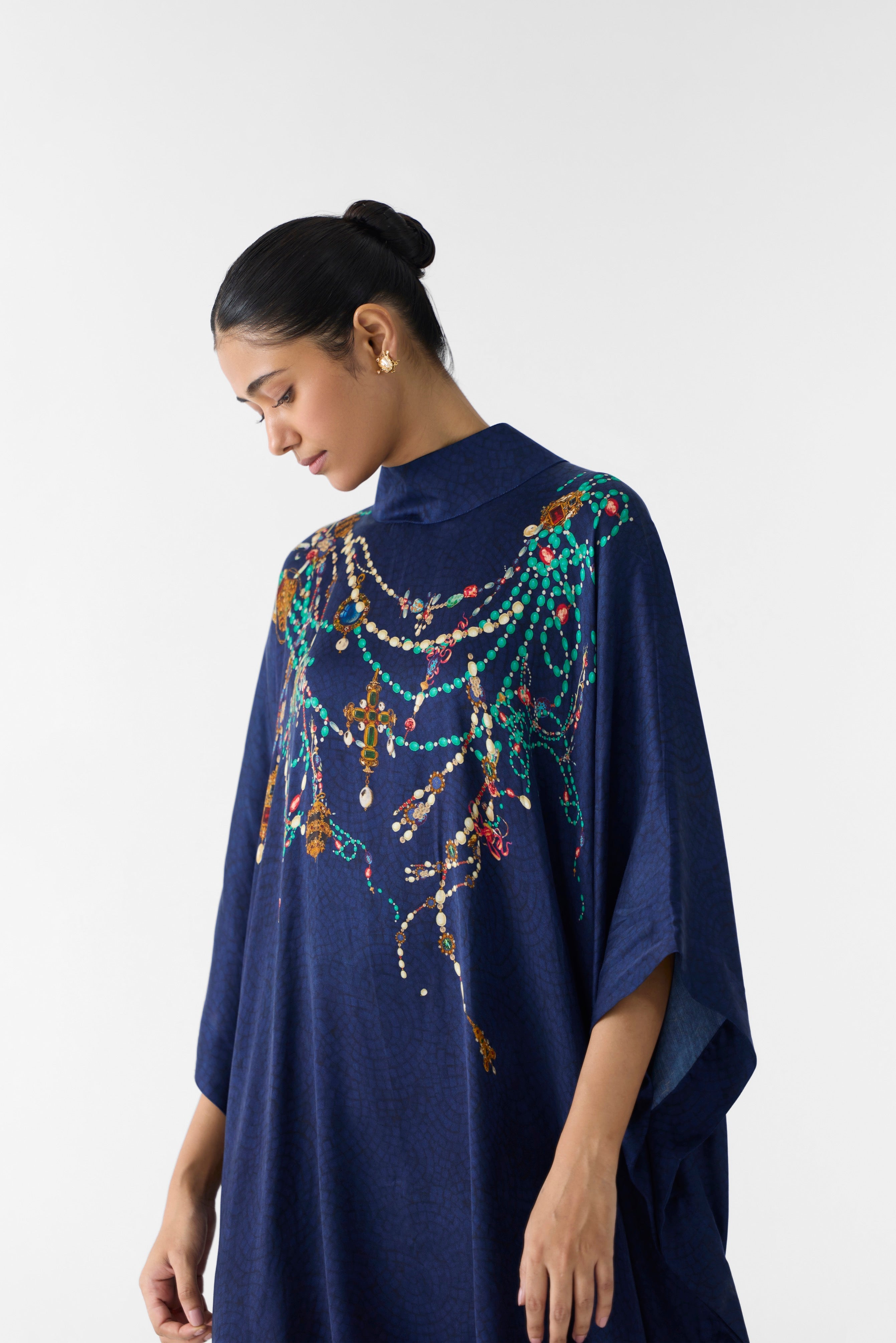 NAVY MAHARANI ROUND COLLAR KIMONO