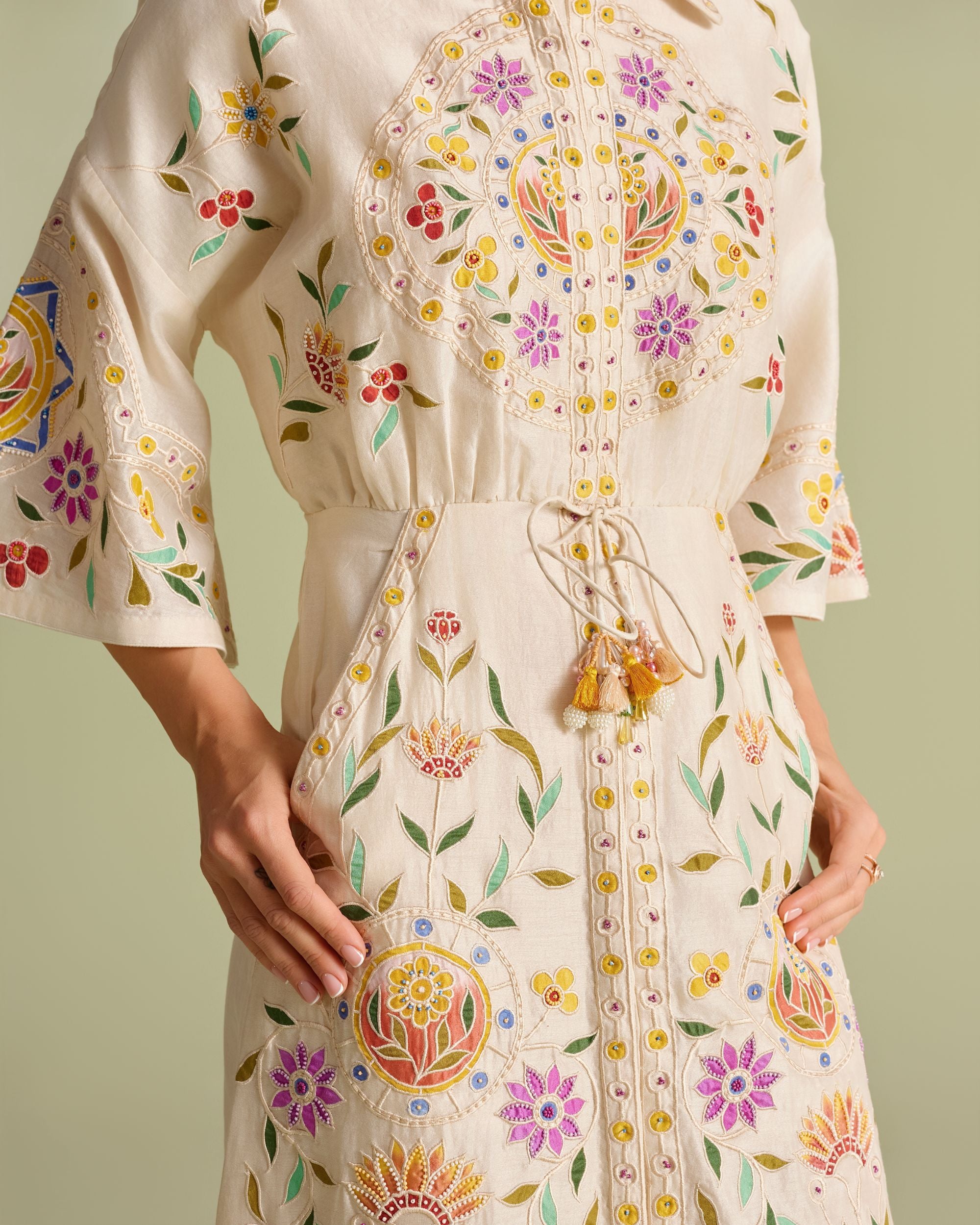 Ivory Applique Shirt Dress