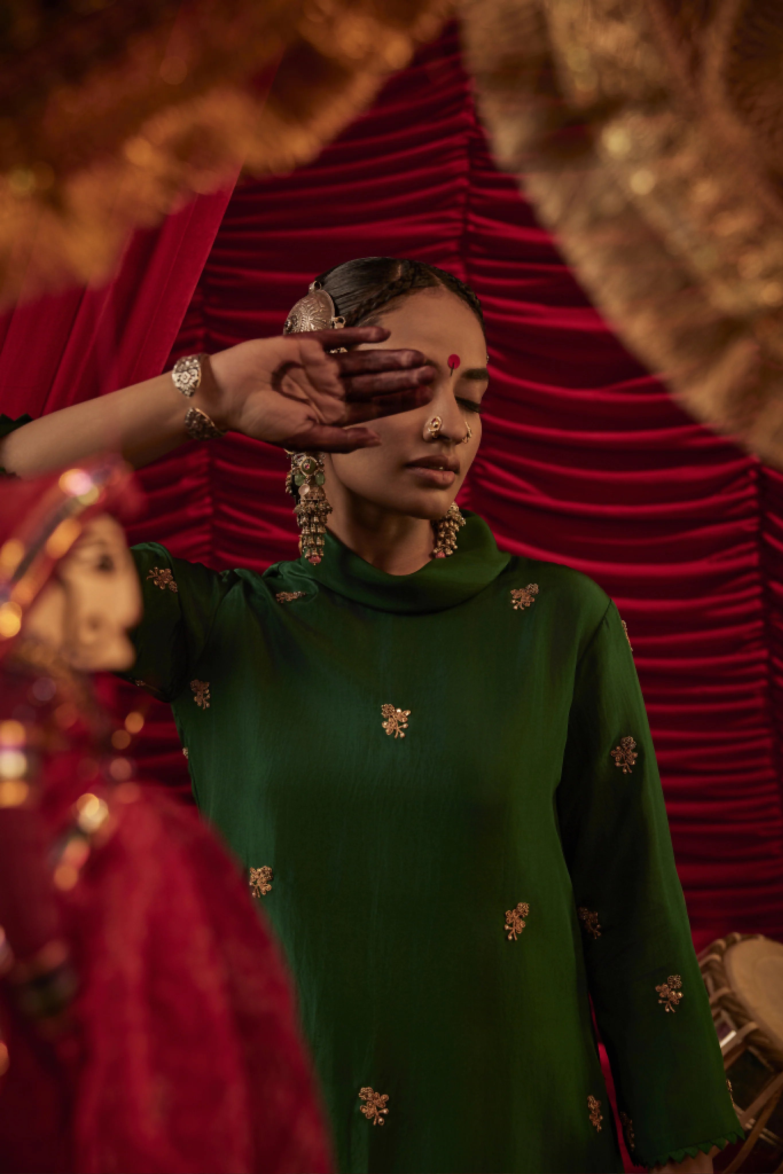 Emerald Green Handwoven Silk Kurta Pant Set | Zardozi Embroidered Banhi Outfit