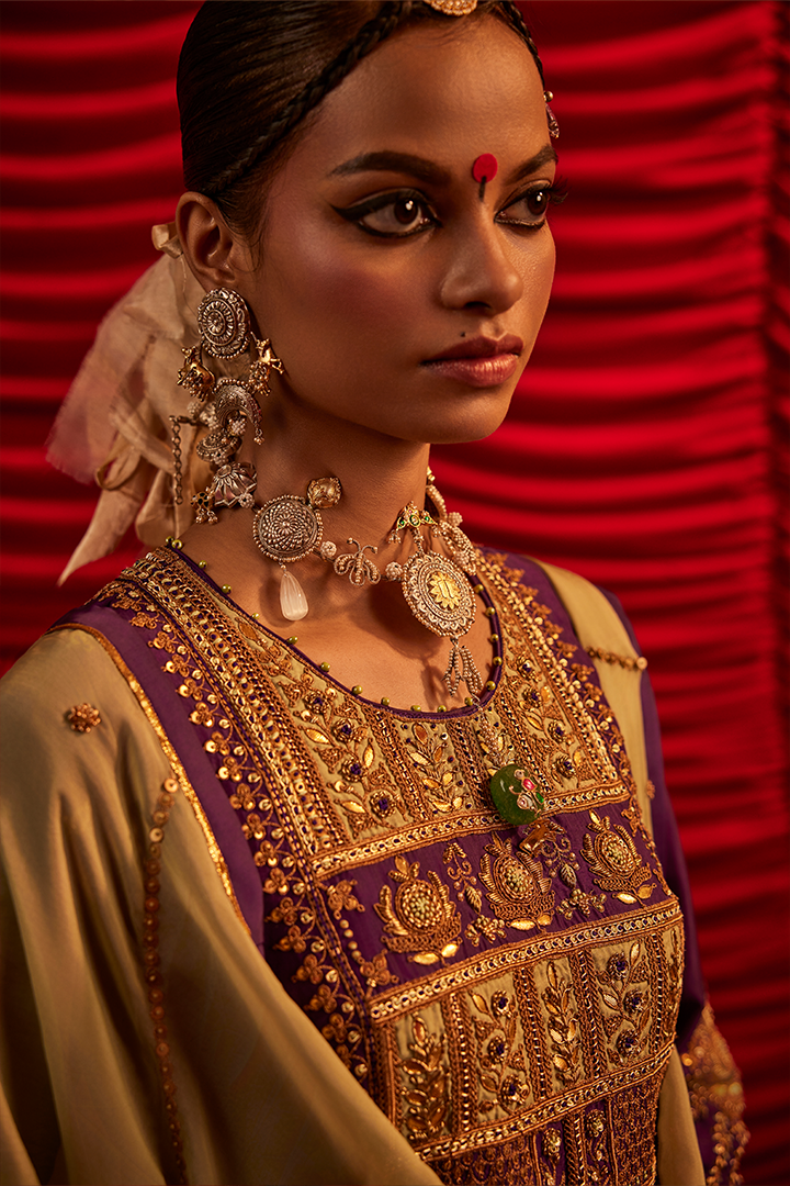 Nitara Handwoven Silk Kurta Sharara Dupatta Set: Exquisite Zardozi & Gota Embroidery