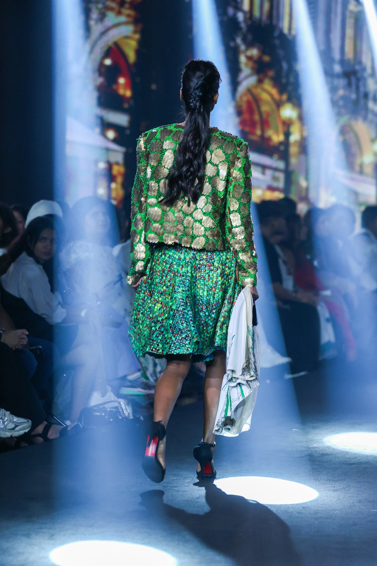 Green hand embroidered jacket set