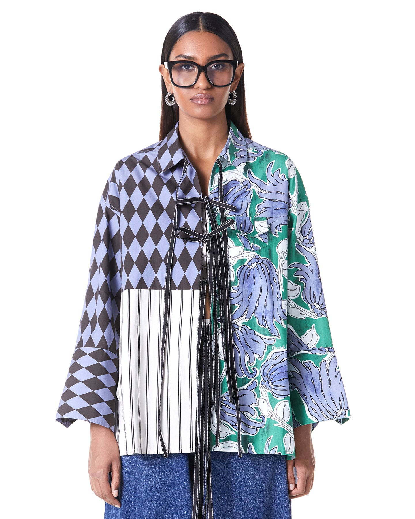 PANELED TIE-UP SHIRT