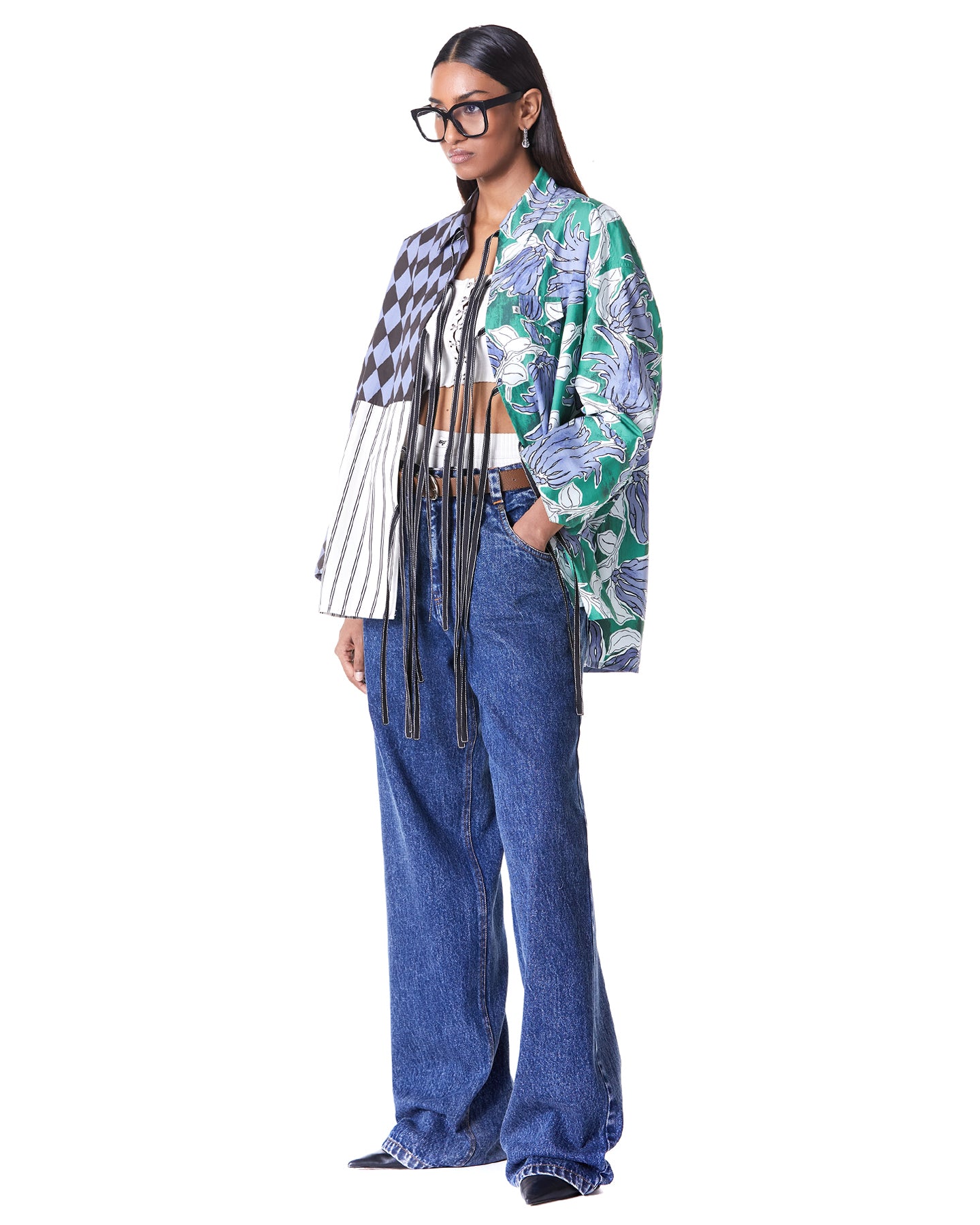 PANELED TIE-UP SHIRT