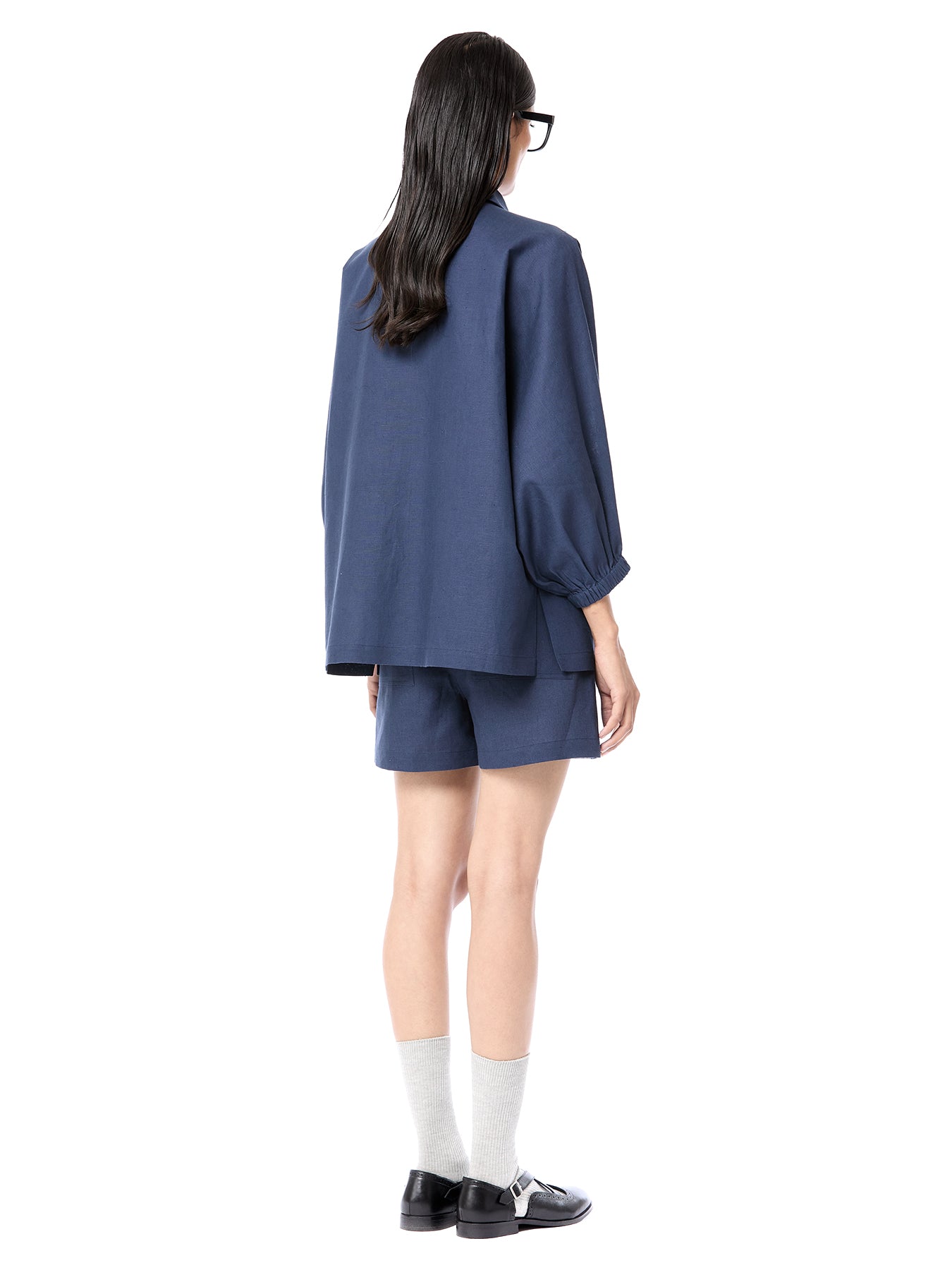 Navy Linen Cotton Handcrafted Oversized Shirt