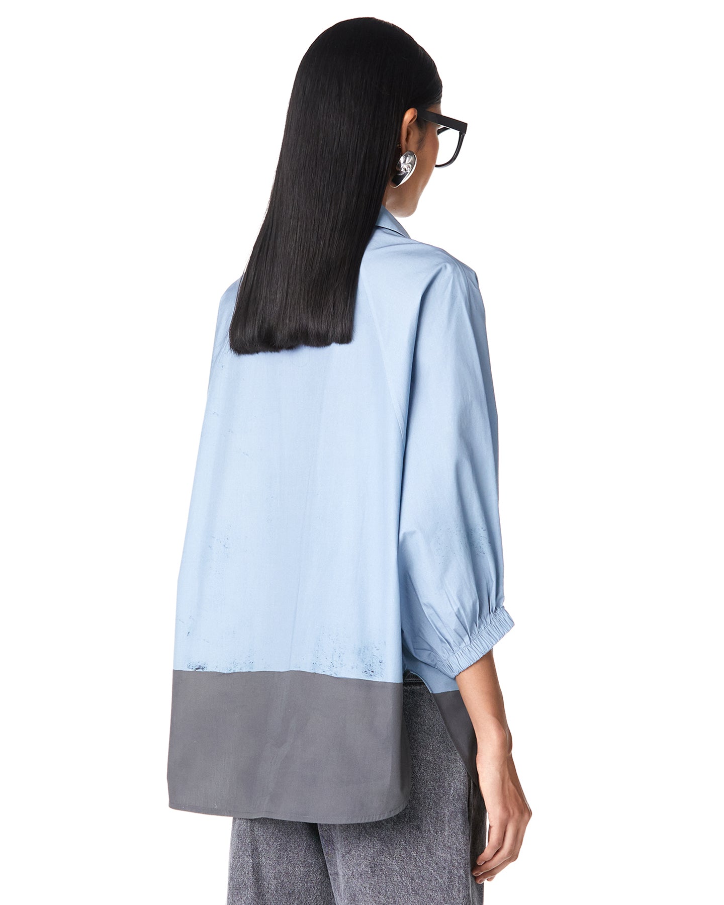 SPLIT PRINT TIE-UP BATWING SHIRT